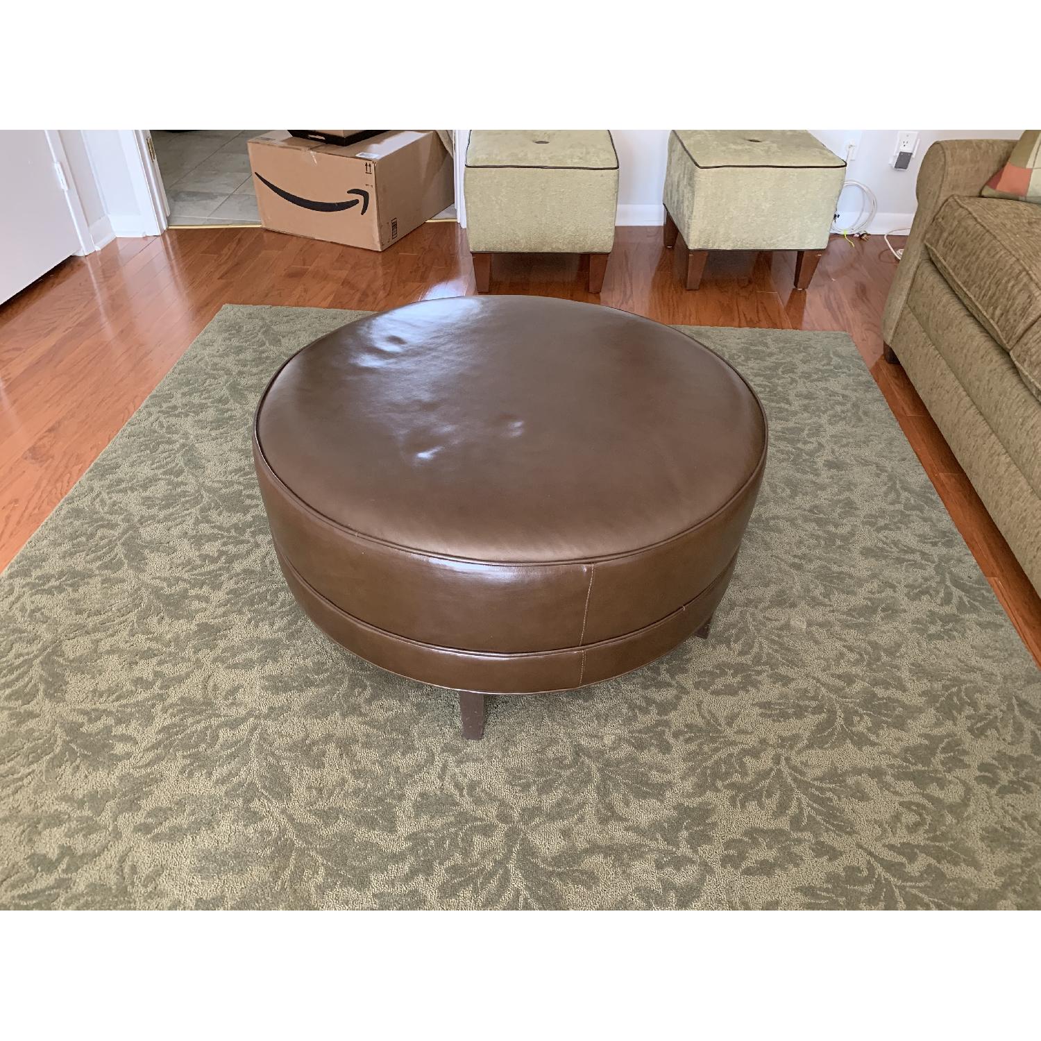 Ethan Allen Leather Circular Ottoman - image-2