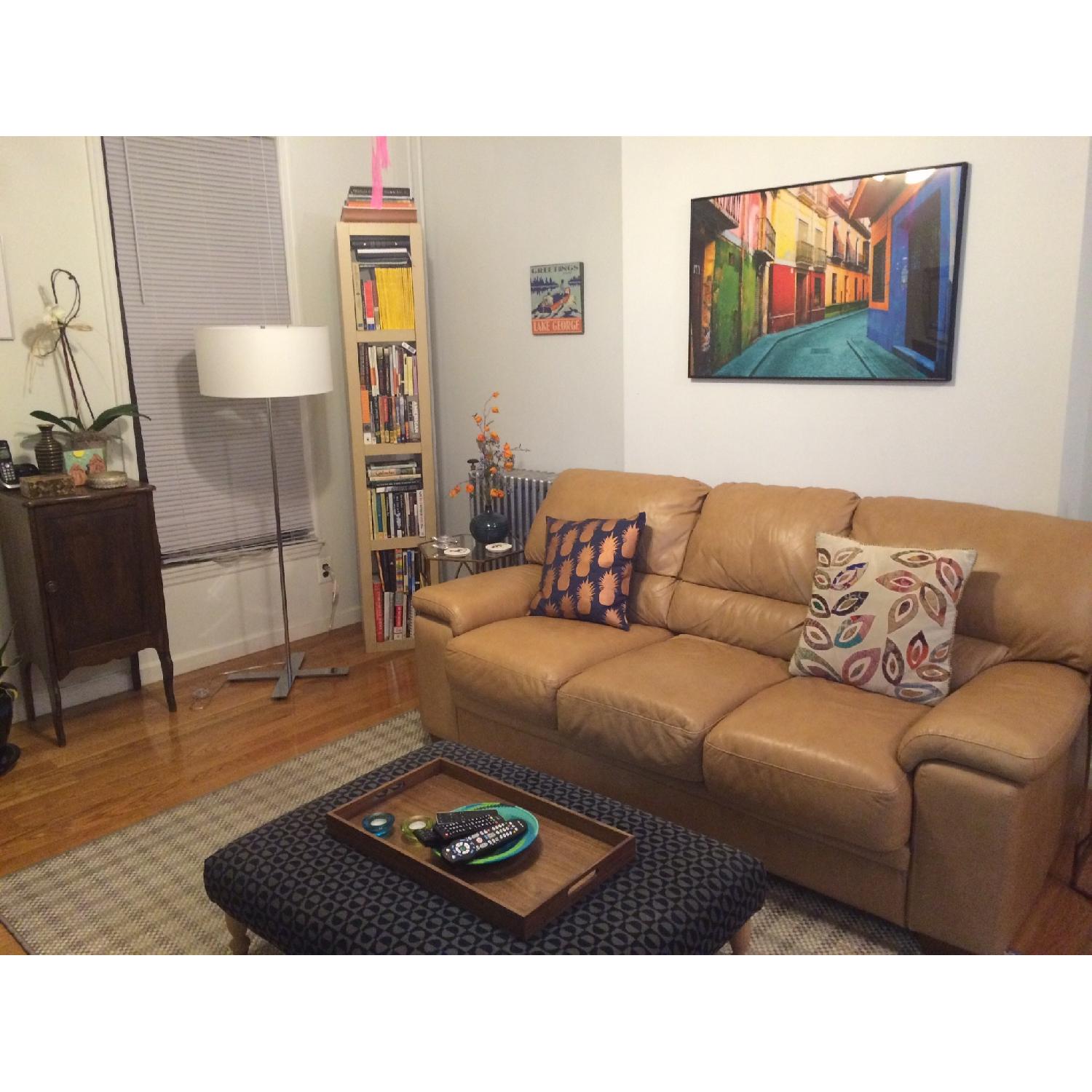 Raymour & Flanigan Camel Leather 3-Seater Sleeper Sofa - image-2