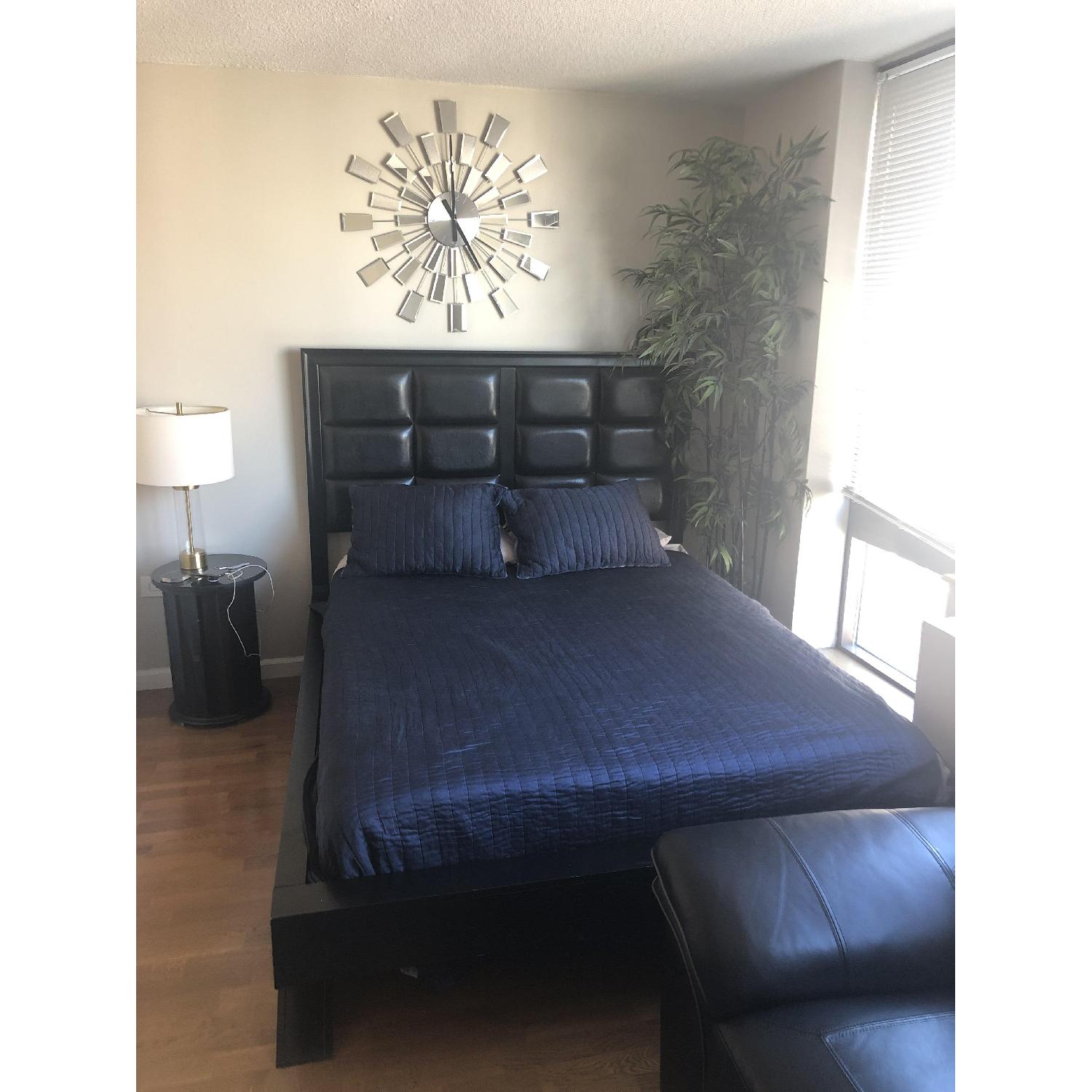 Rooms To Go Black Leather Upholstered Bed Frame - image-3