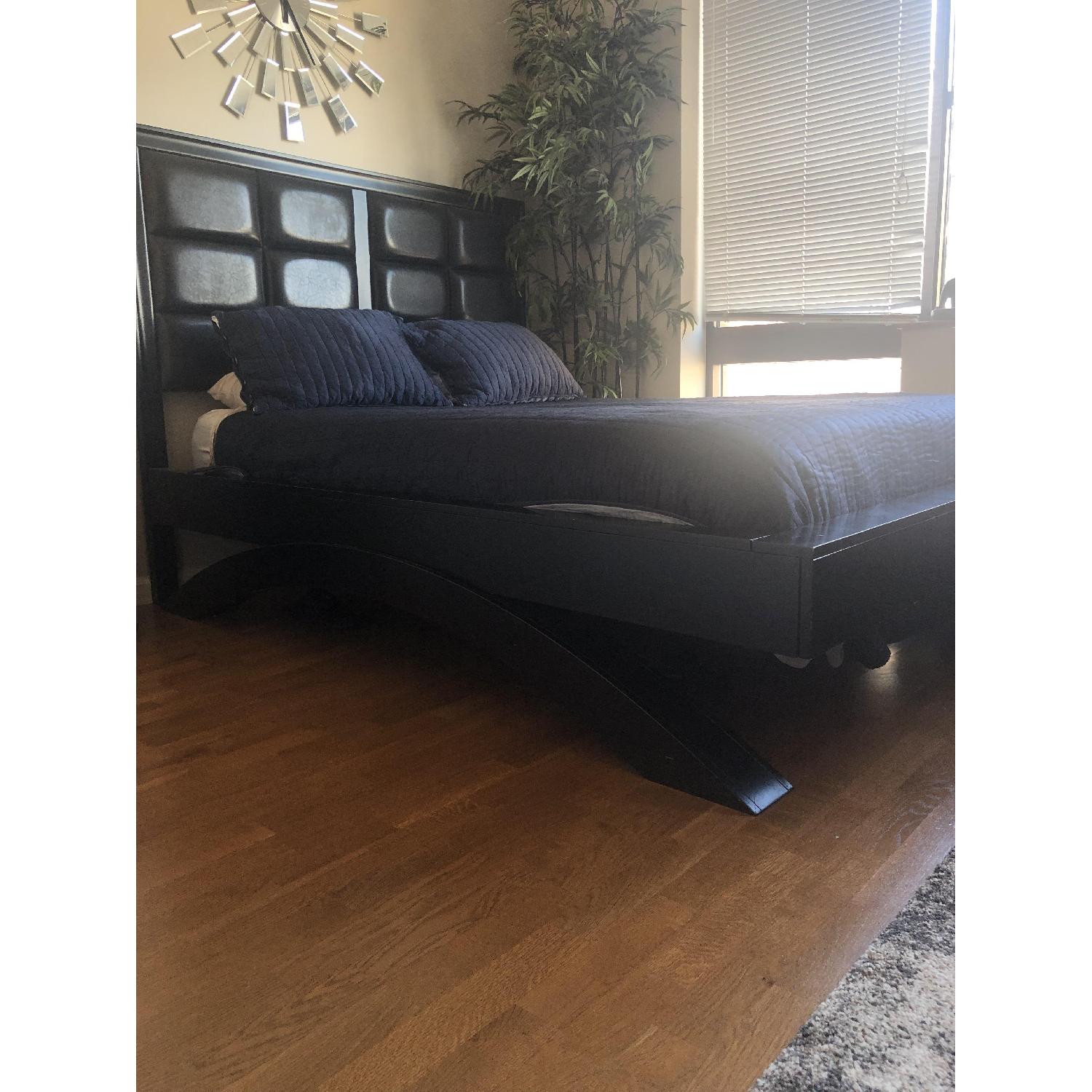 Rooms To Go Black Leather Upholstered Bed Frame - image-4