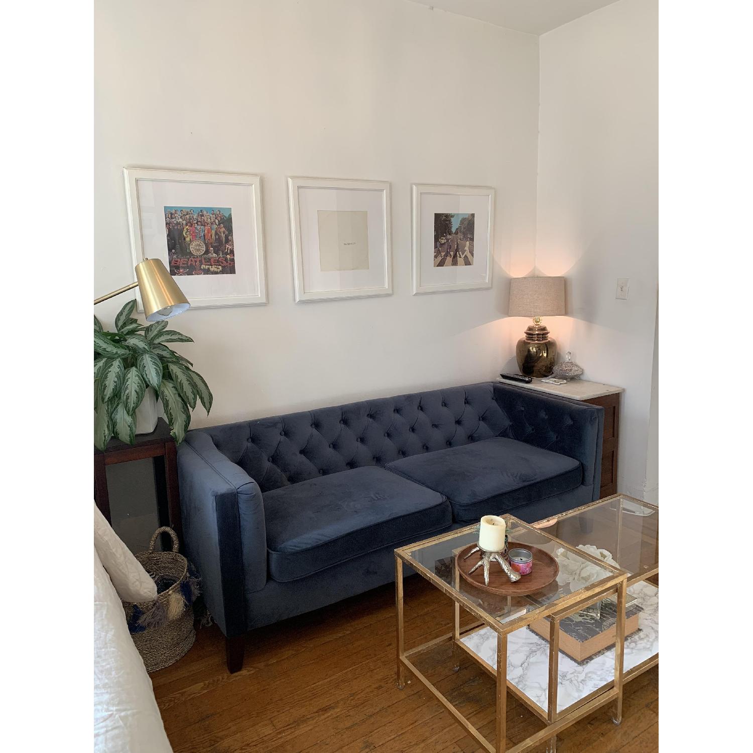 World Market Blue Velvet Sofa - image-1