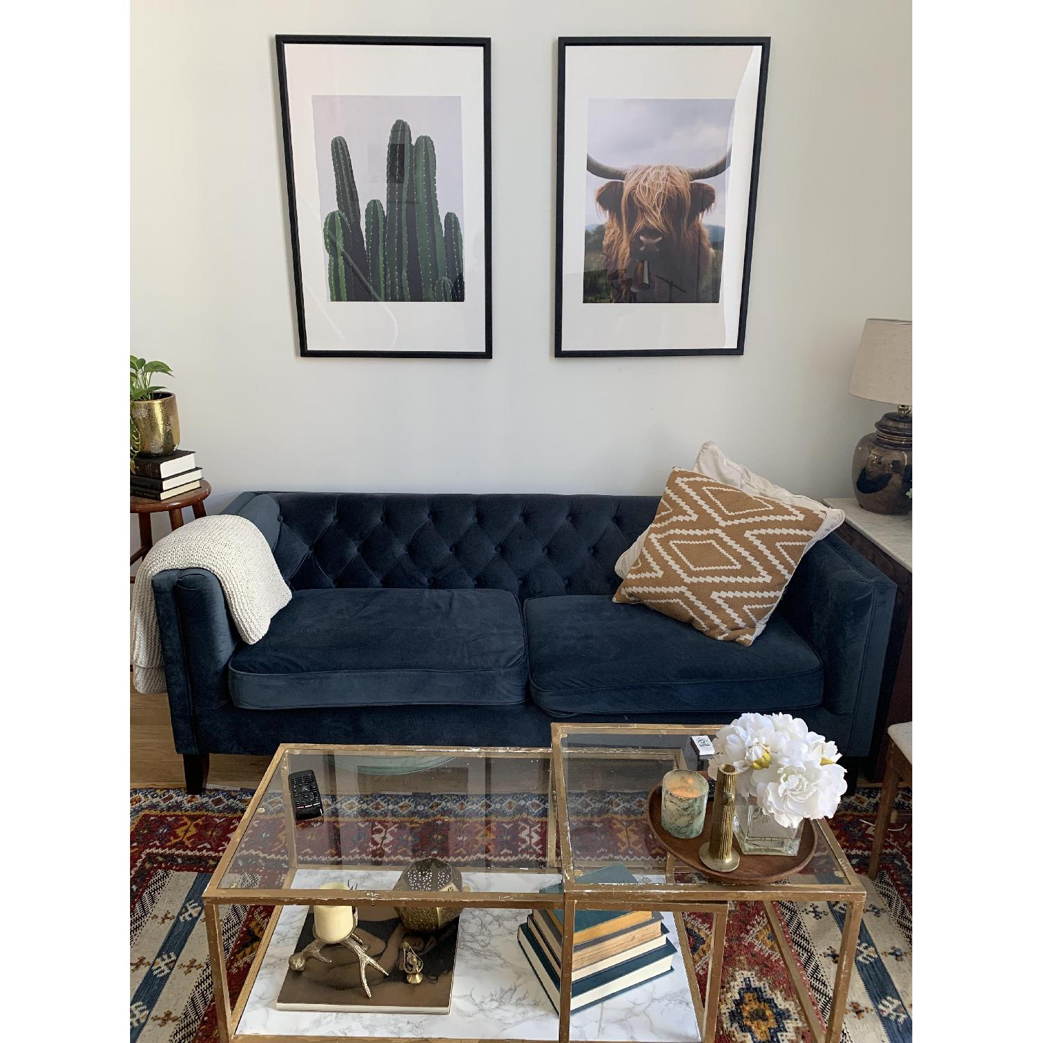 World Market Blue Velvet Sofa - image-2