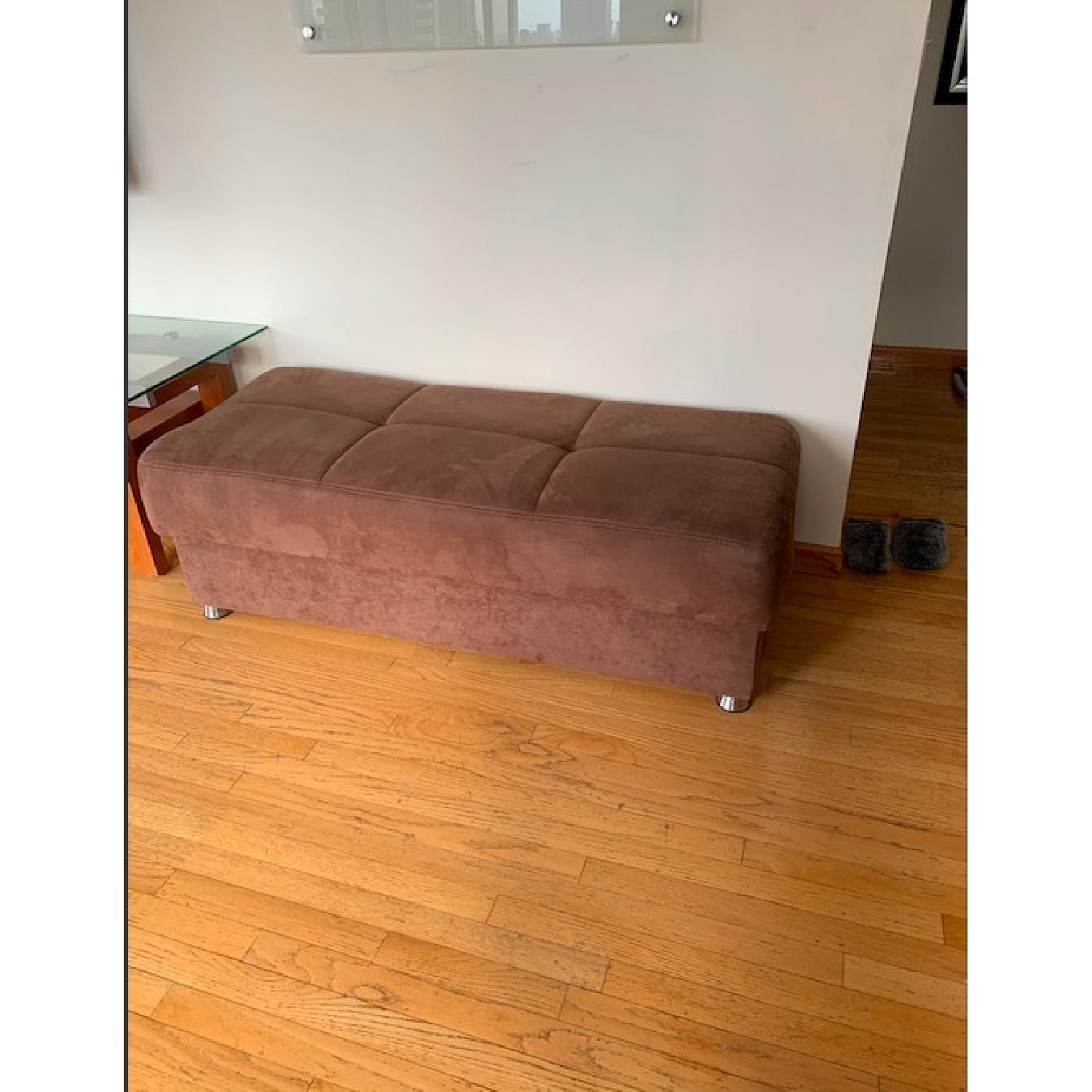 Brown Suede Sleeper Sectional Sofa w/ Storage & Ottoman - image-1