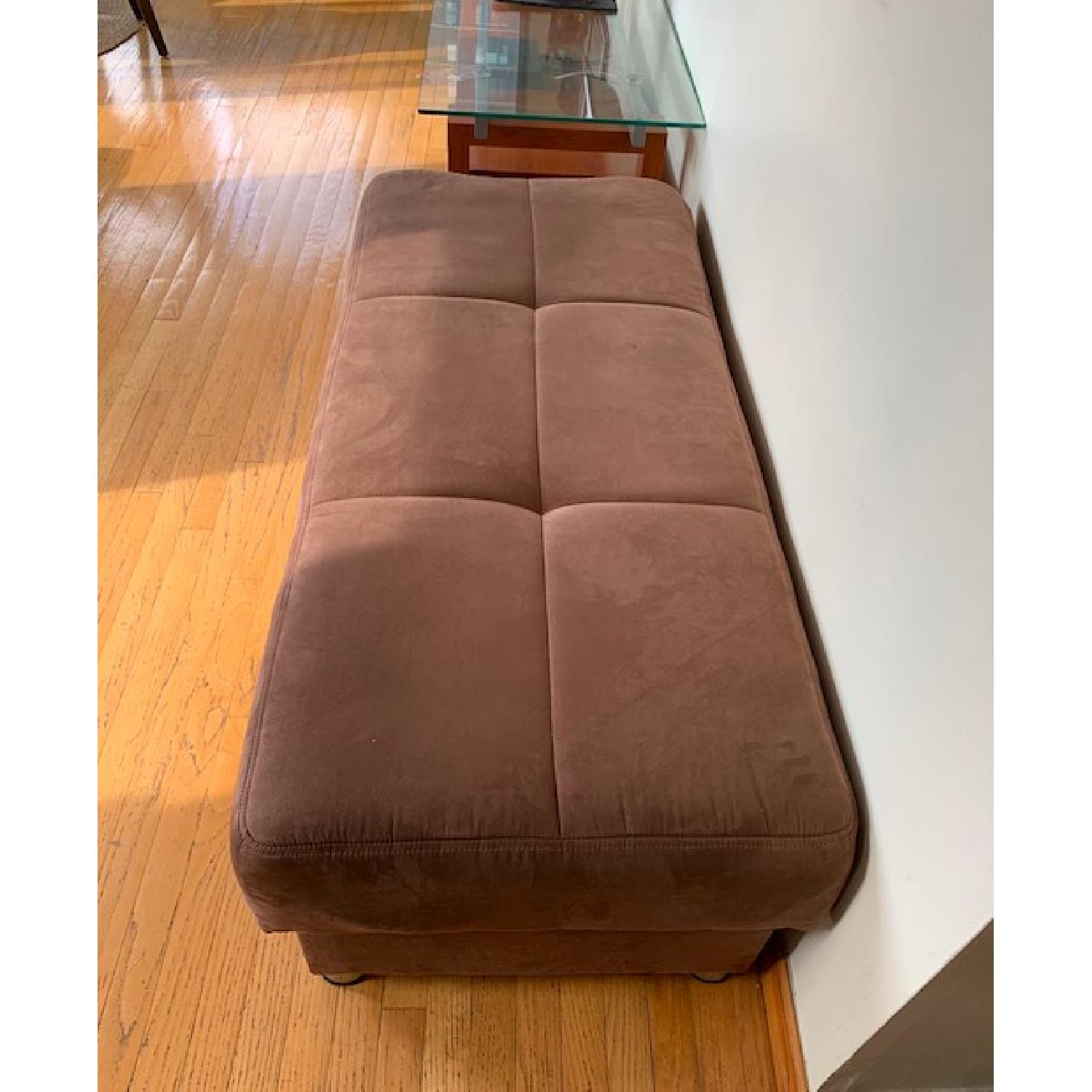 Brown Suede Sleeper Sectional Sofa w/ Storage & Ottoman - image-2
