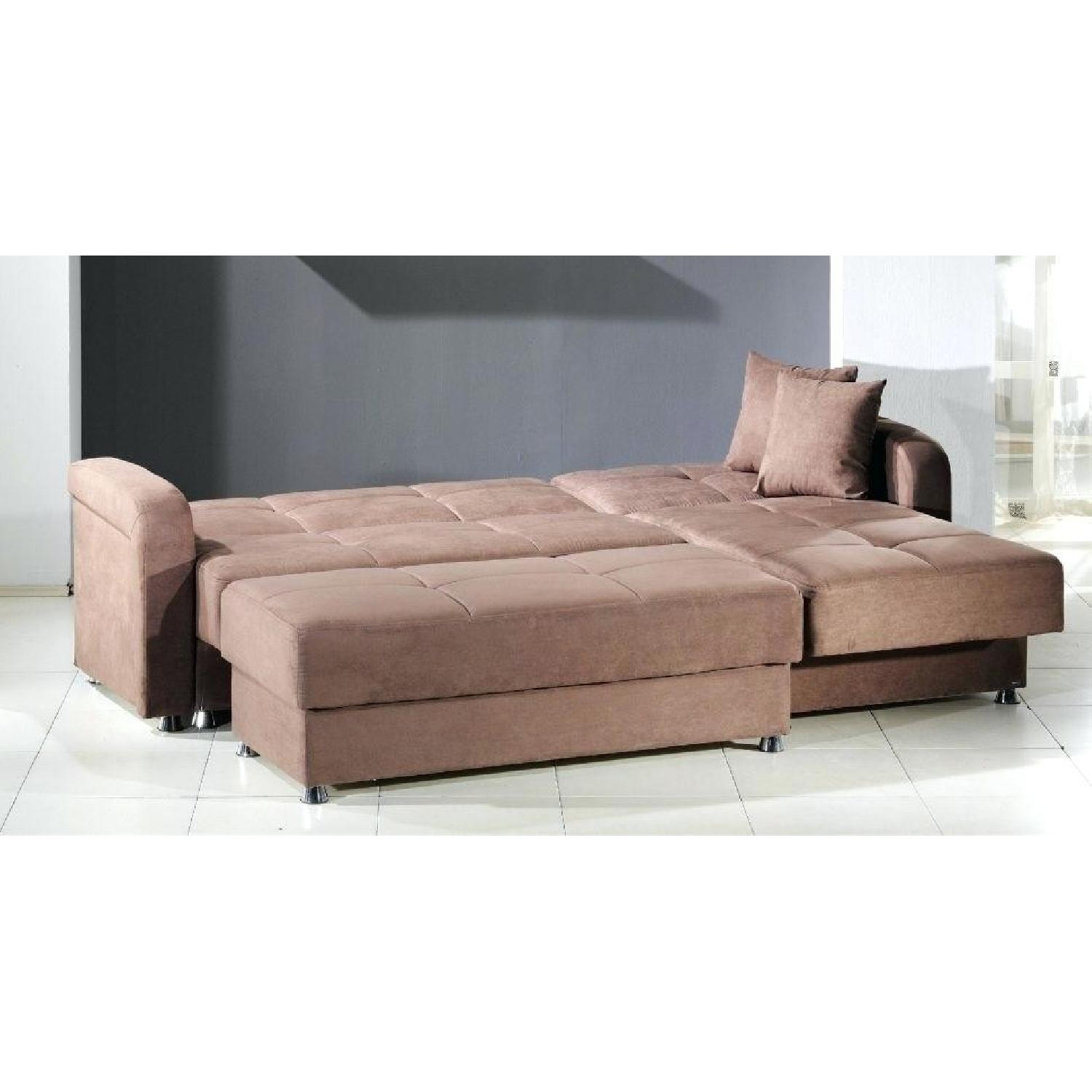 Brown Suede Sleeper Sectional Sofa w/ Storage & Ottoman - image-6