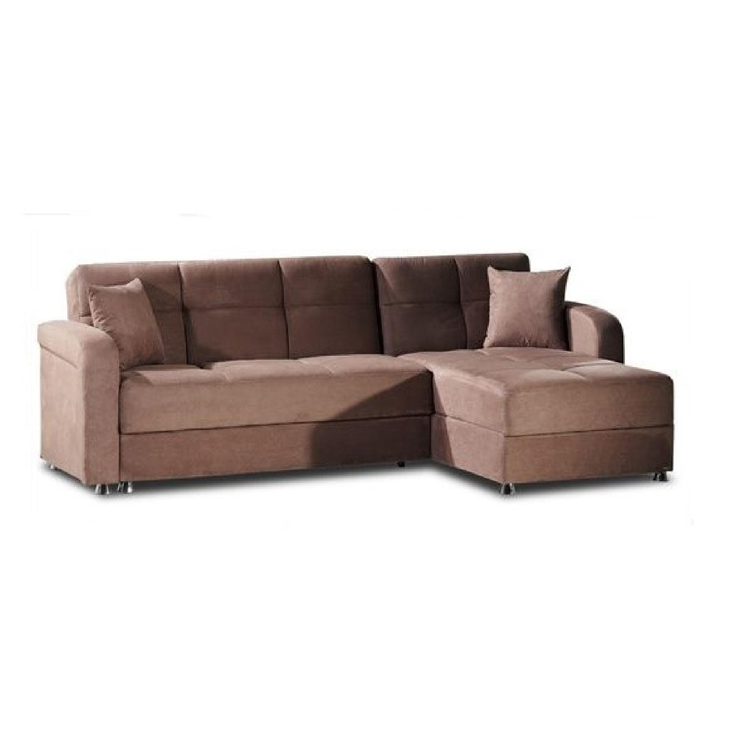 Brown Suede Sleeper Sectional Sofa w/ Storage & Ottoman AptDeco