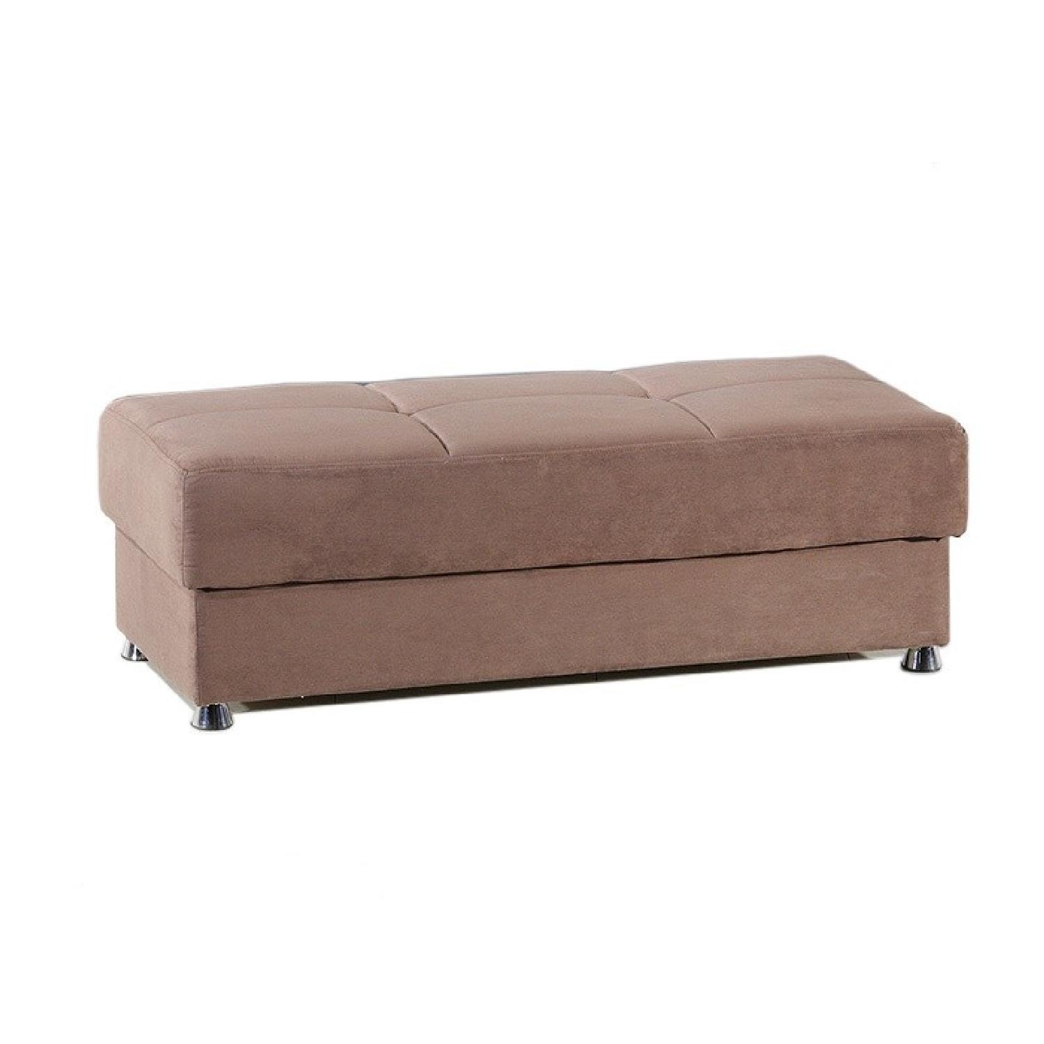 Brown Suede Sleeper Sectional Sofa w/ Storage & Ottoman - image-7