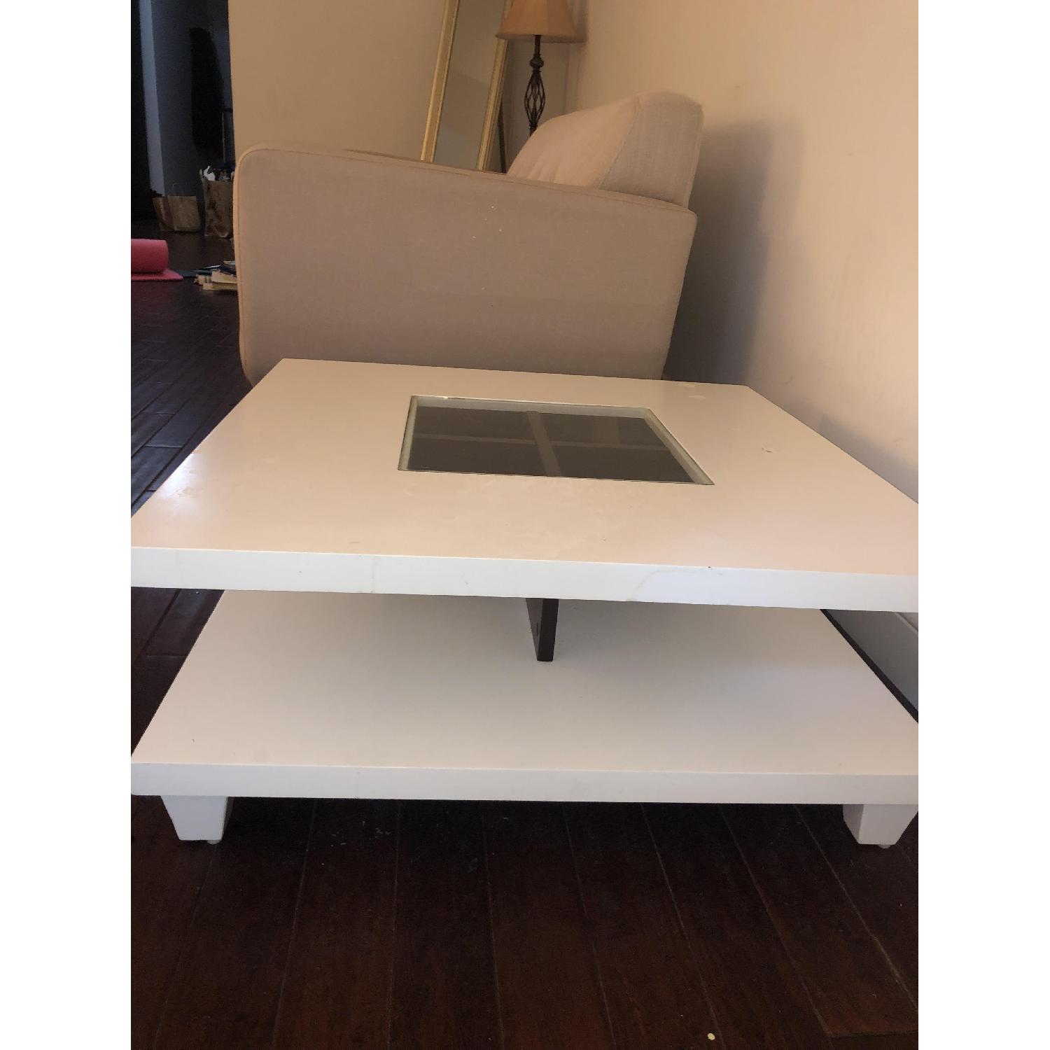 Modern White Glass Coffee Table - image-2