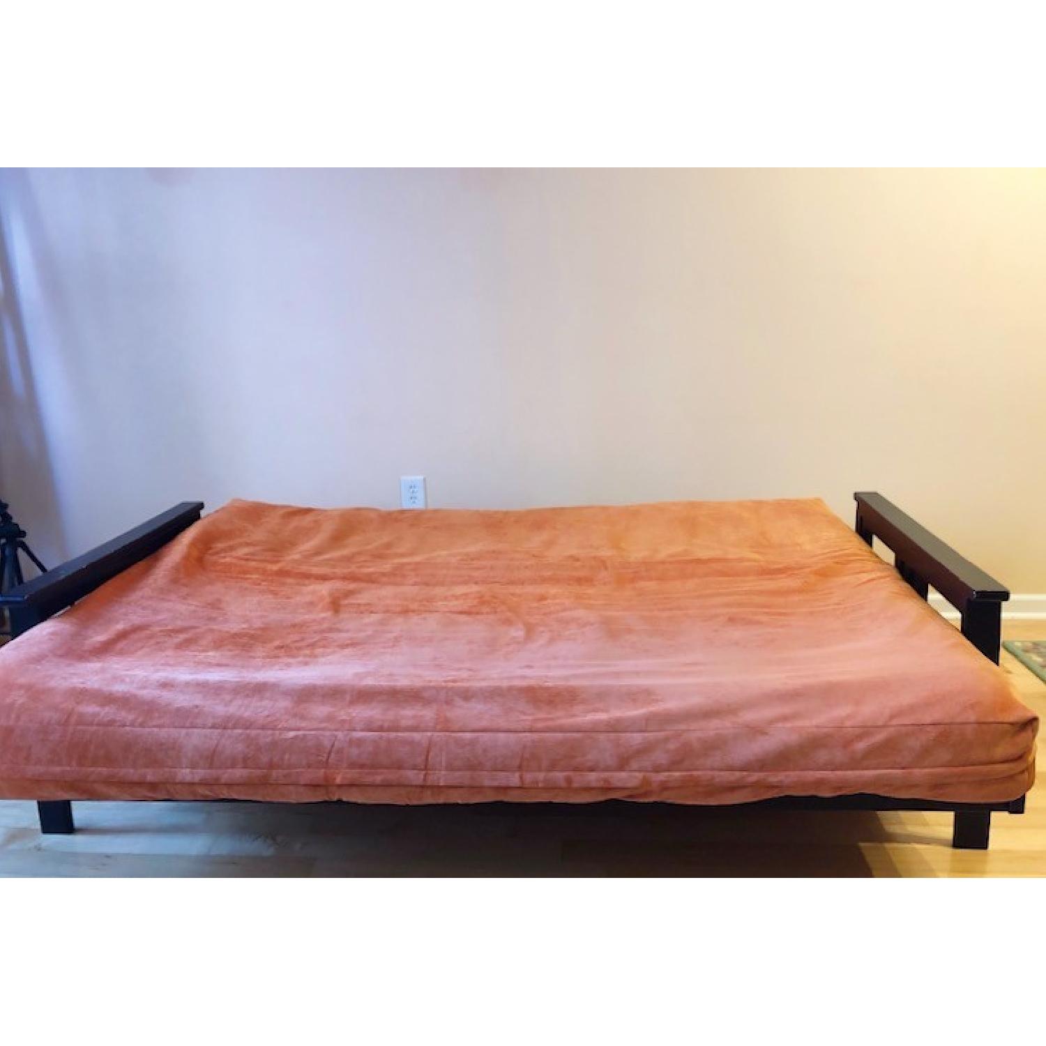 Full Size Futon Sofa w/ Dark Wood Frame - image-2