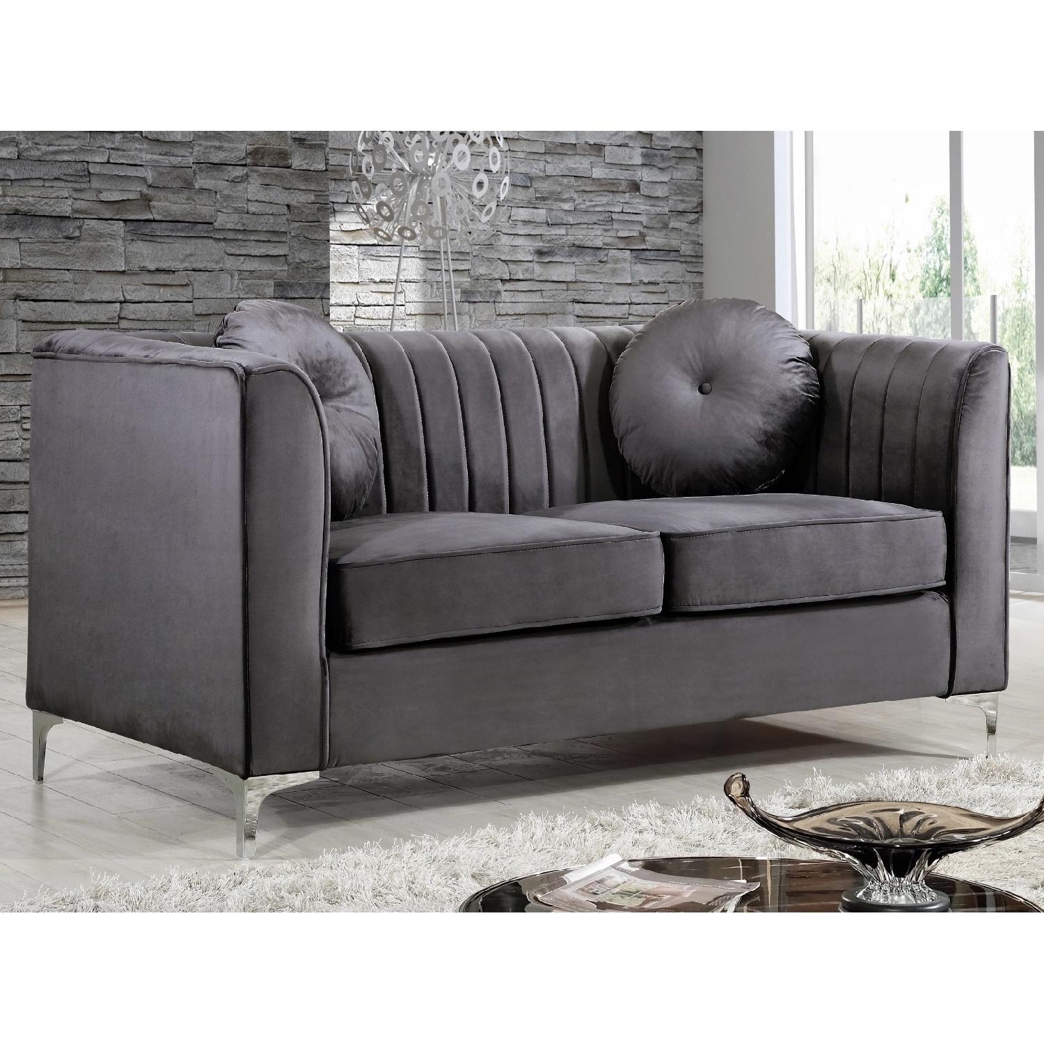 Willa Arlo Chesterfield Style Loveseat in Gray Velvet Fabric - image-1