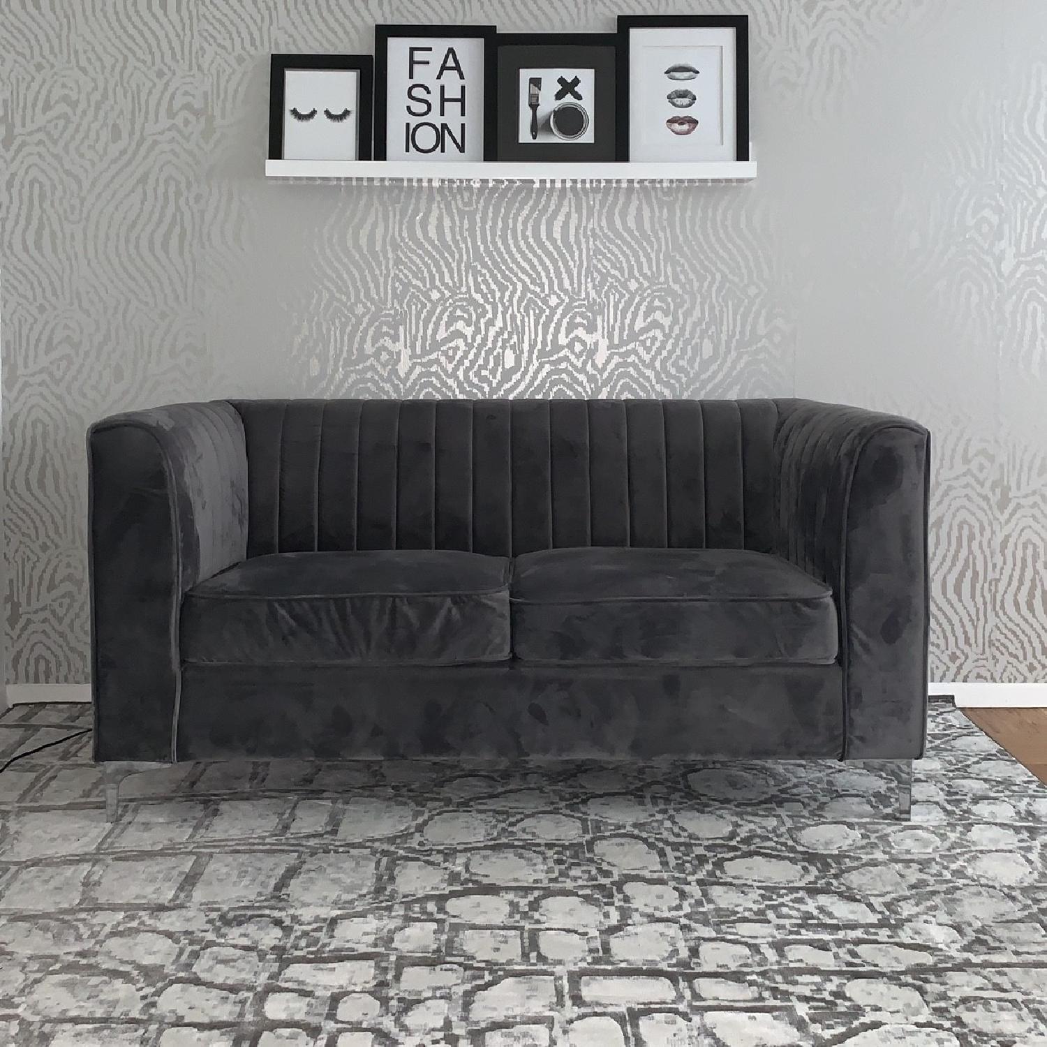 Willa Arlo Chesterfield Style Loveseat in Gray Velvet Fabric - image-2