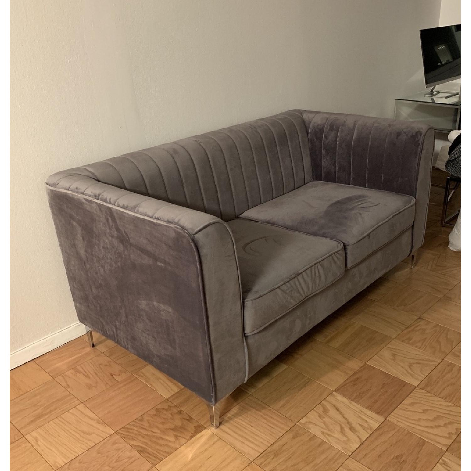 Willa Arlo Chesterfield Style Loveseat in Gray Velvet Fabric - image-3