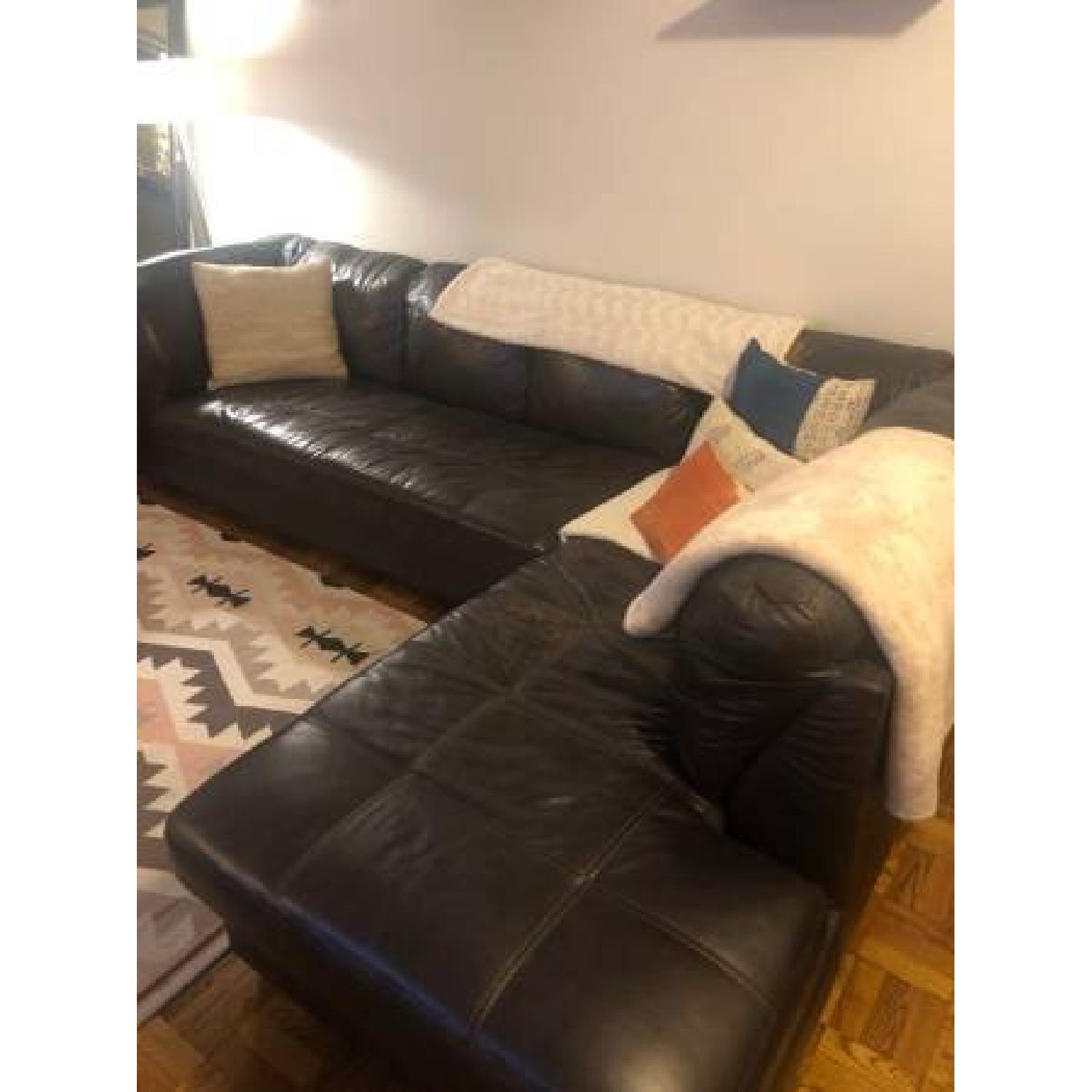 Black Leather 2-Piece Sectional Sofa - image-1