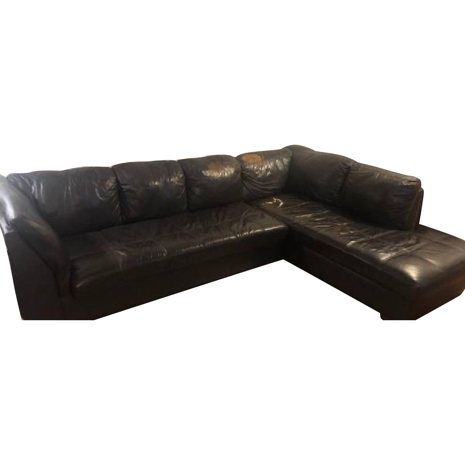 Black Leather 2-Piece Sectional Sofa - image-0