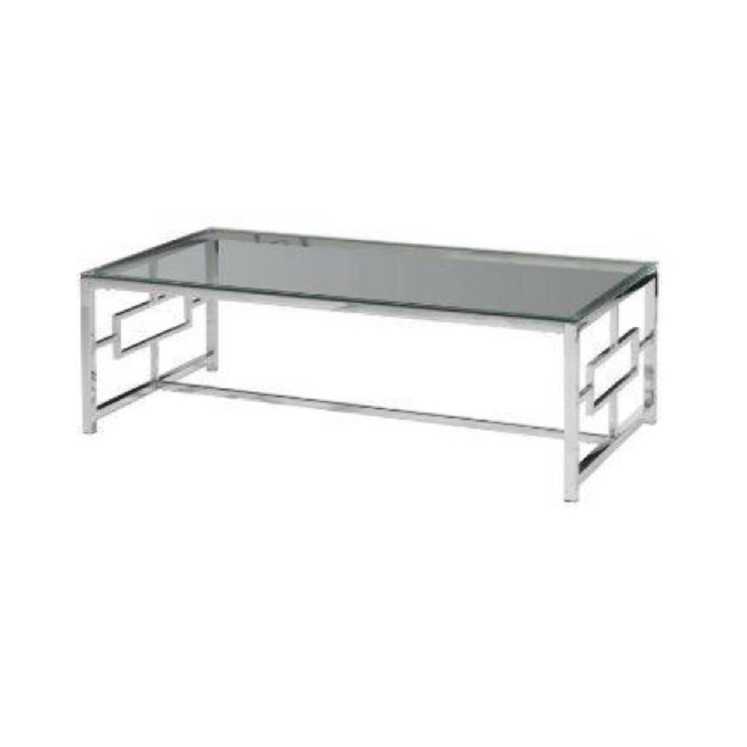 Silver Geometric Sided Rectangle Glass Coffee Table - image-1