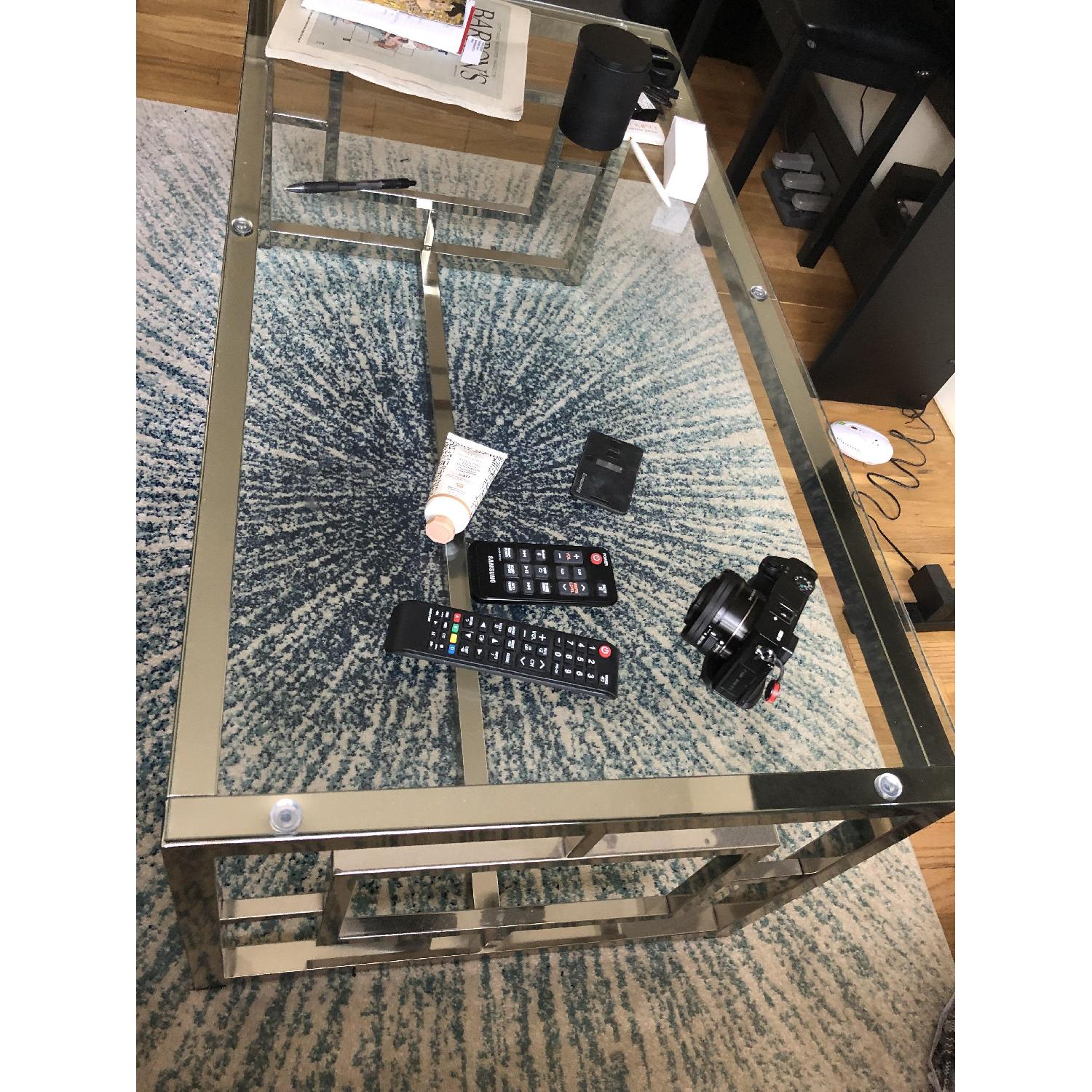 Silver Geometric Sided Rectangle Glass Coffee Table - image-2