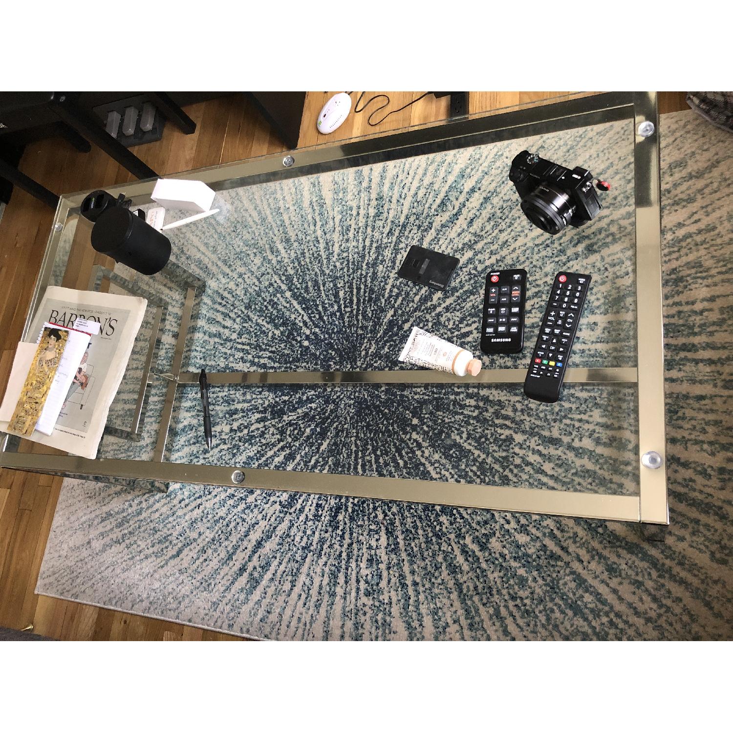 Silver Geometric Sided Rectangle Glass Coffee Table - image-4