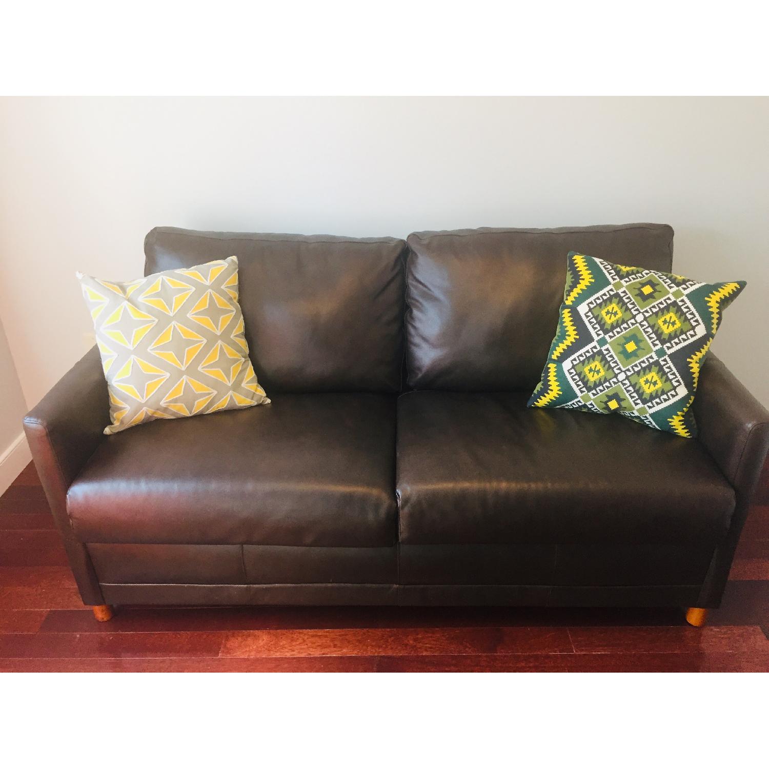 Jennifer Convertibles Chocolate Brown Leather Sleeper Sofa - image-1