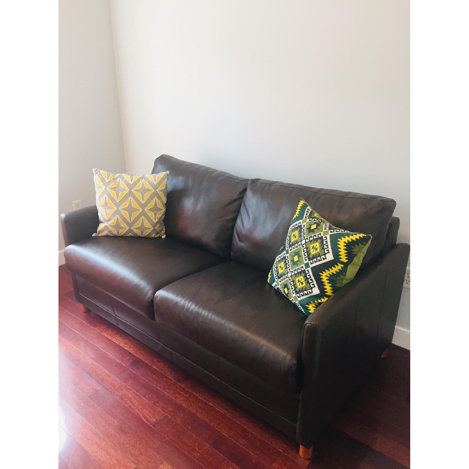 Jennifer Convertibles Chocolate Brown Leather Sleeper Sofa - image-2