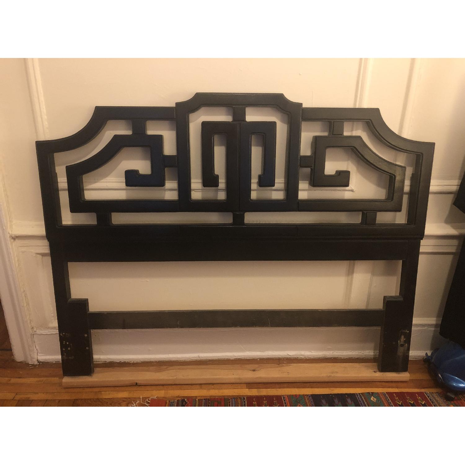 Chinoise Pagoda Style Greek Key Wooden Bed Frame - image-1