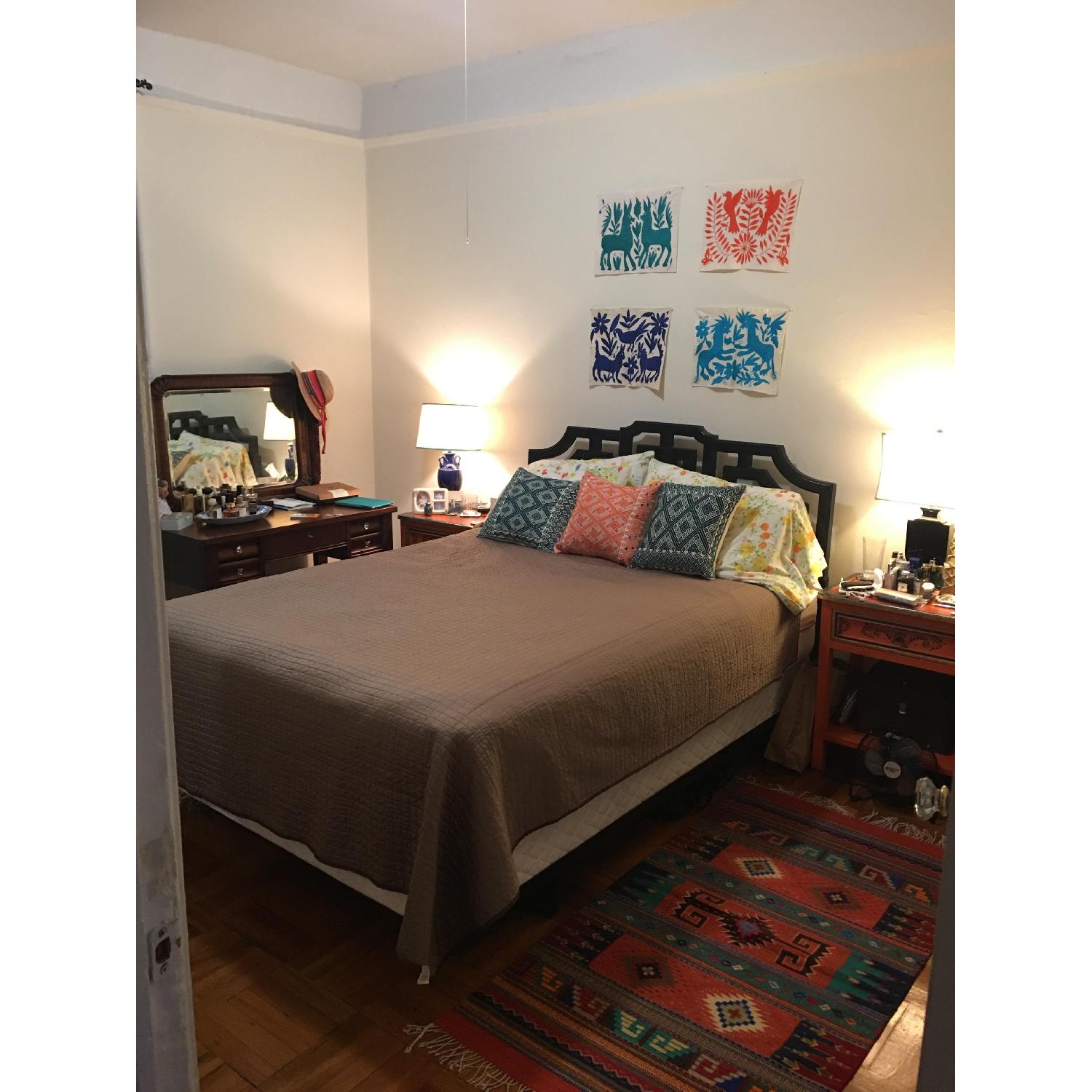 Chinoise Pagoda Style Greek Key Wooden Bed Frame - image-3