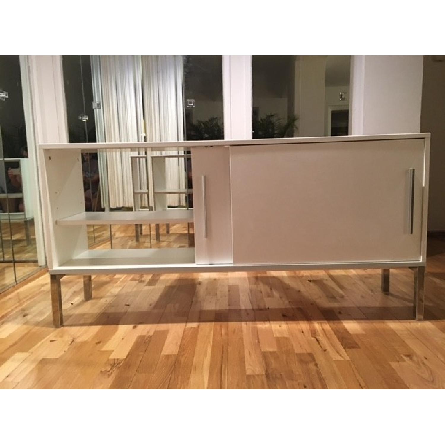 Ikea White Modern Media Console w/ Sliding Doors - image-1