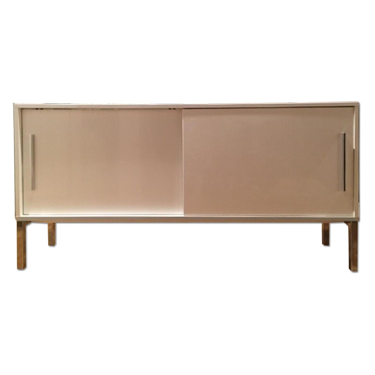 Ikea White Modern Media Console w/ Sliding Doors - image-4