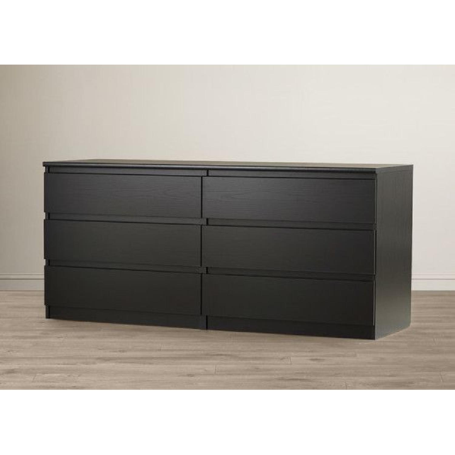 Ikea Malm Black Dresser + Nightstand & Matching Floating Shelf AptDeco