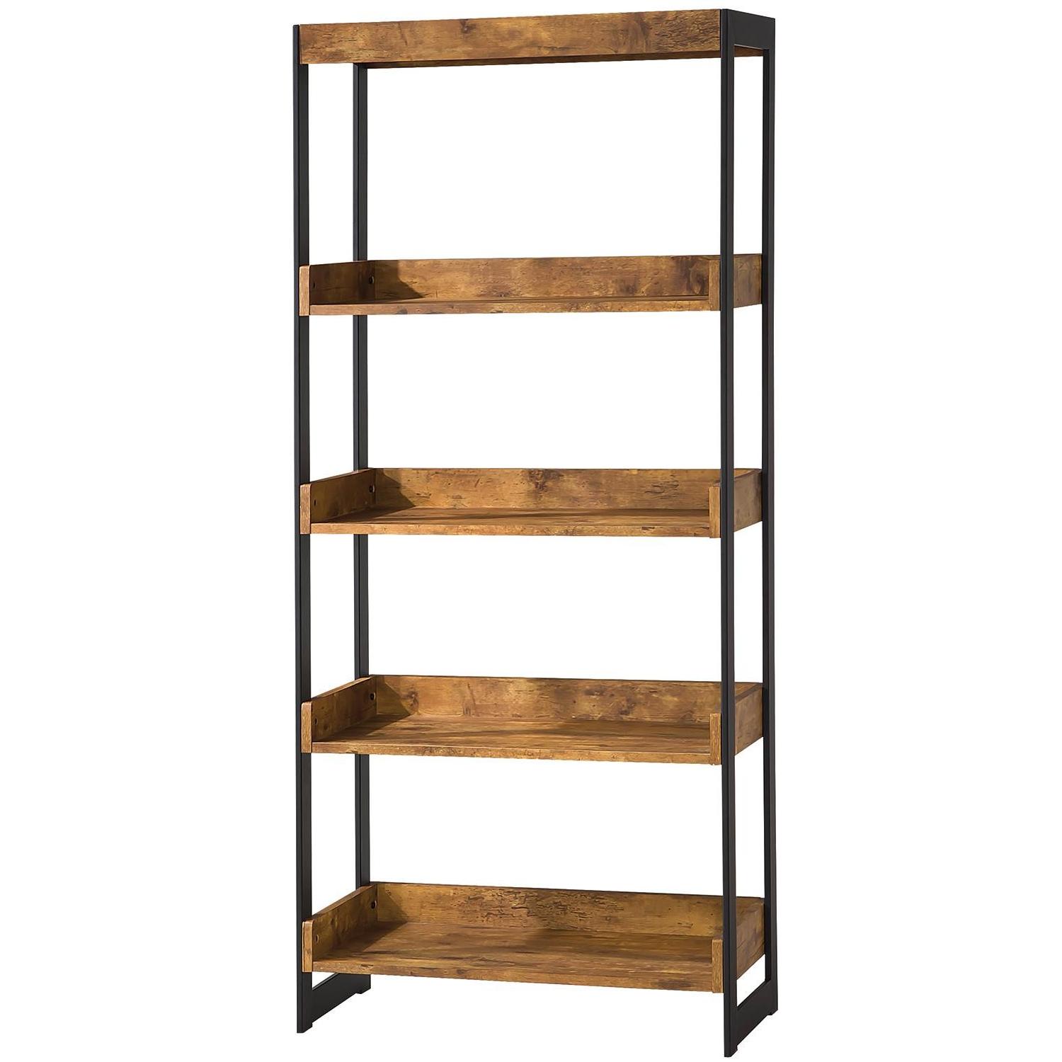 Industrial Style Bookcase w/ 4 Open Shelves in Antique Nutmeg