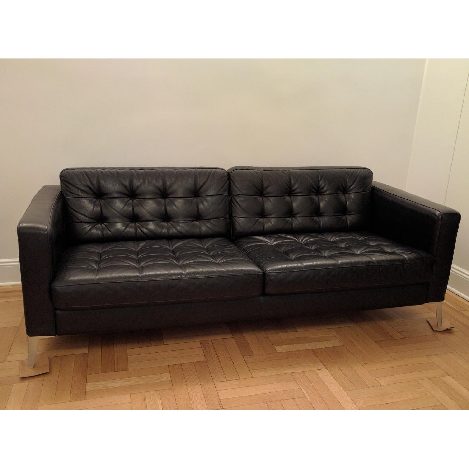 Ikea Karlstad Tufted Black FauxLeather Sofa AptDeco
