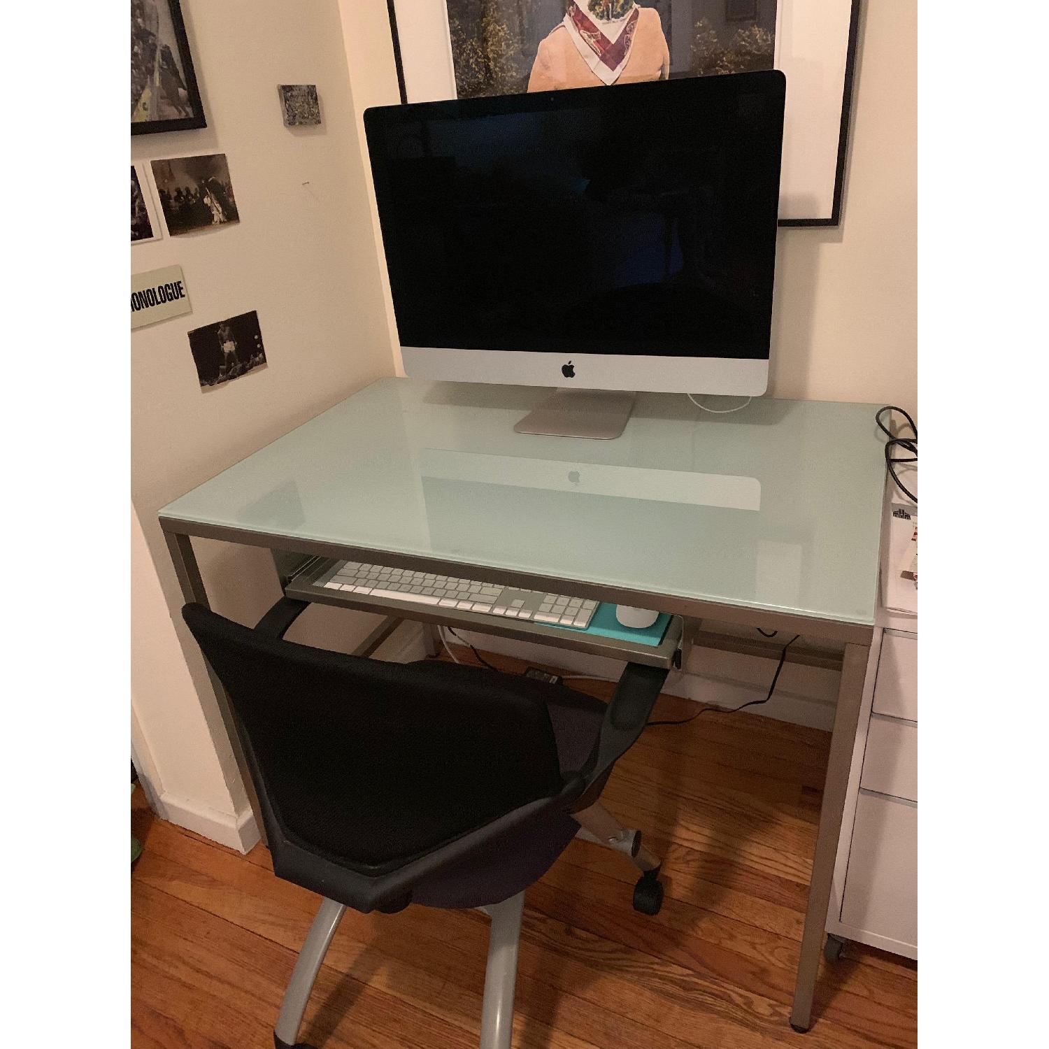 CB2 Brushed Metal & Frosted Glass Modern Desk - image-2