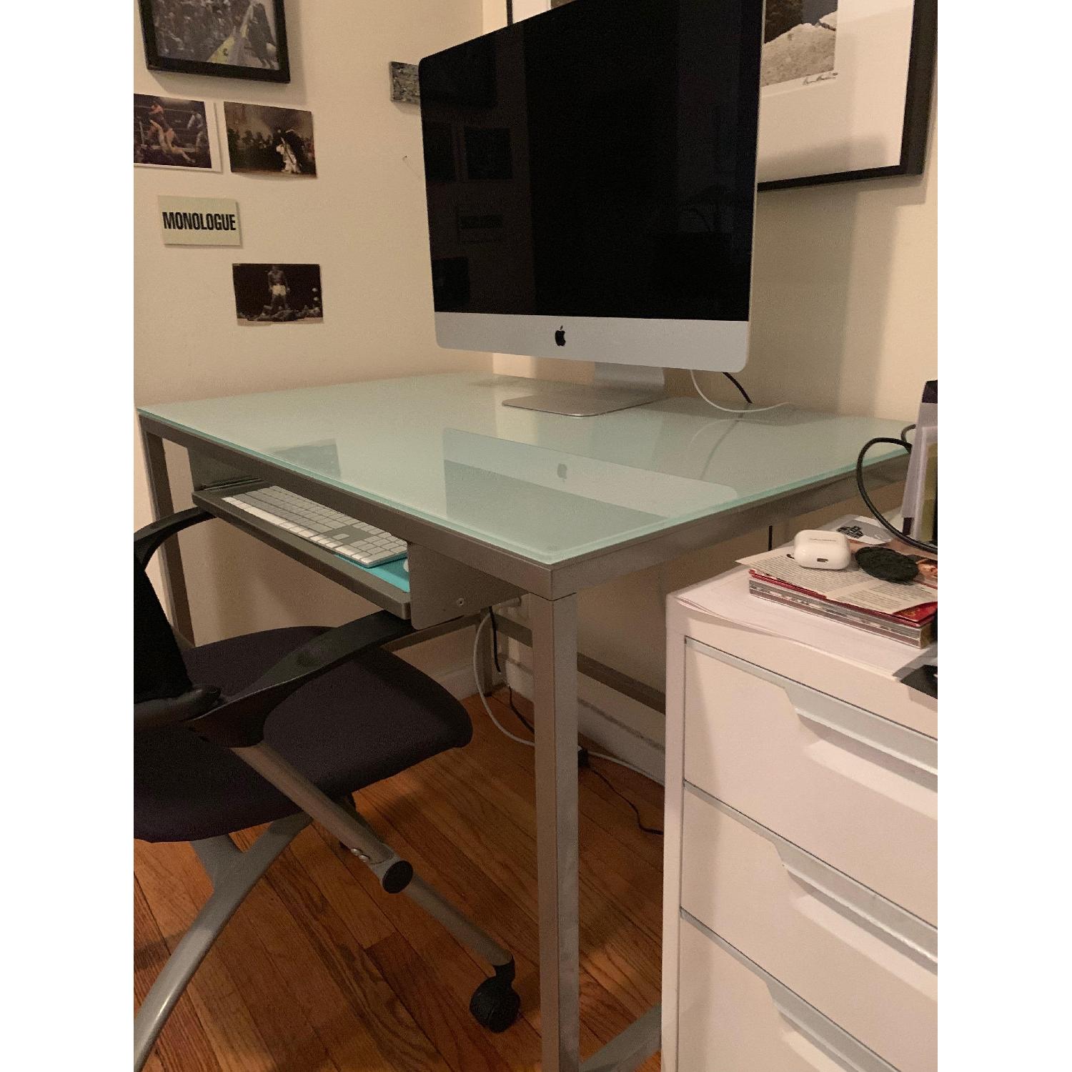 CB2 Brushed Metal & Frosted Glass Modern Desk AptDeco