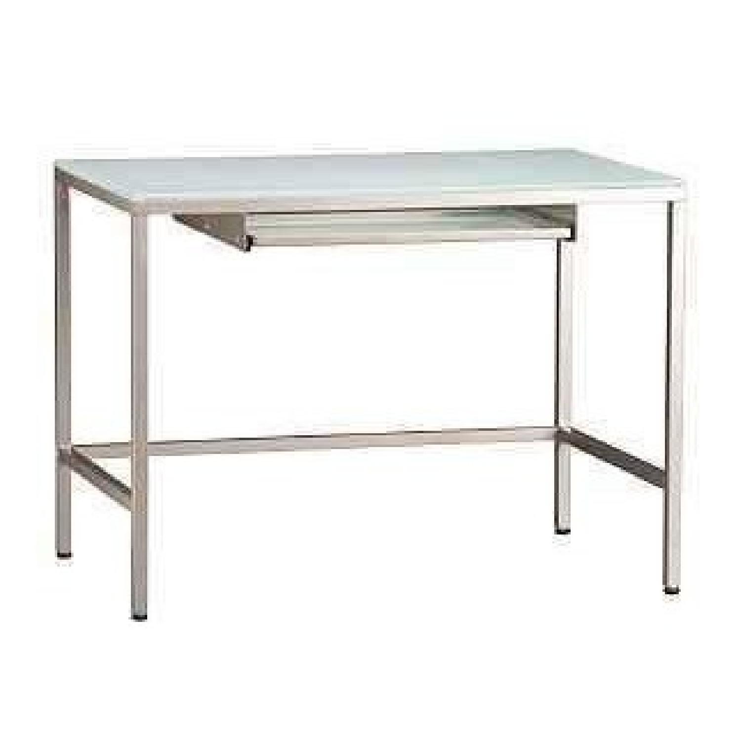 CB2 Brushed Metal & Frosted Glass Modern Desk - image-0