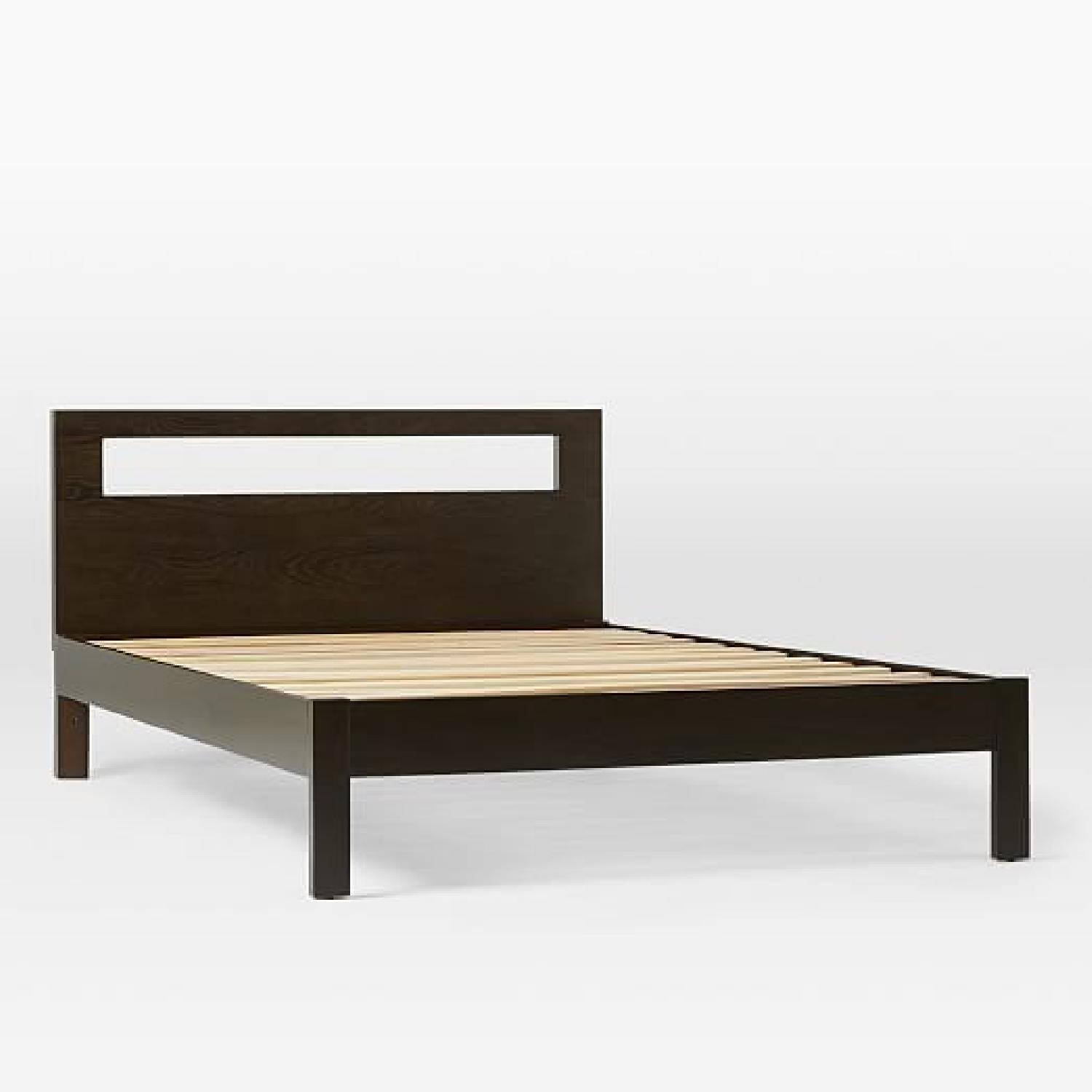 West Elm Simple Queen Size Bed w/ Square Cutout Headboard - image-0