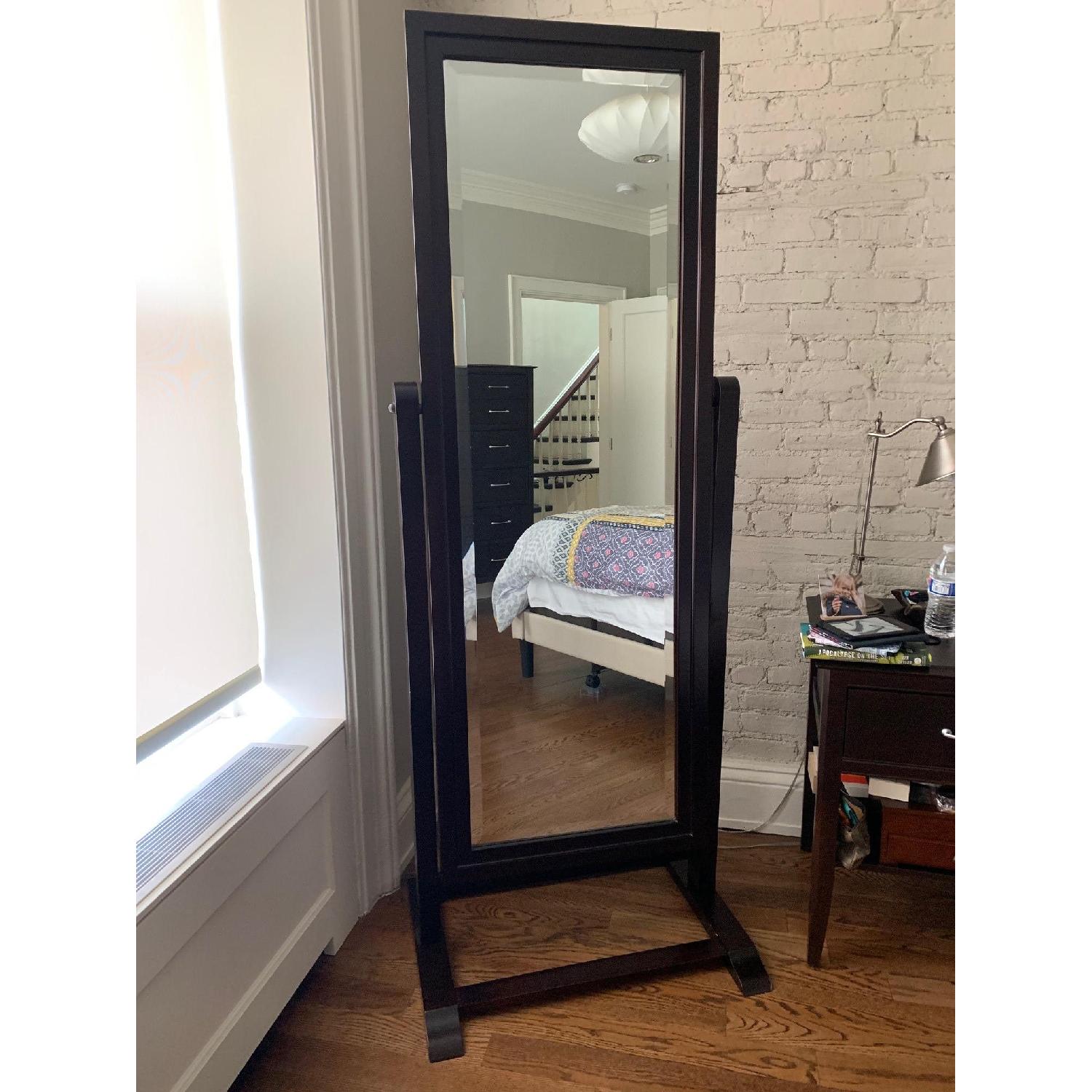 Dark Wood Floor Mirror w/ Stand - image-1