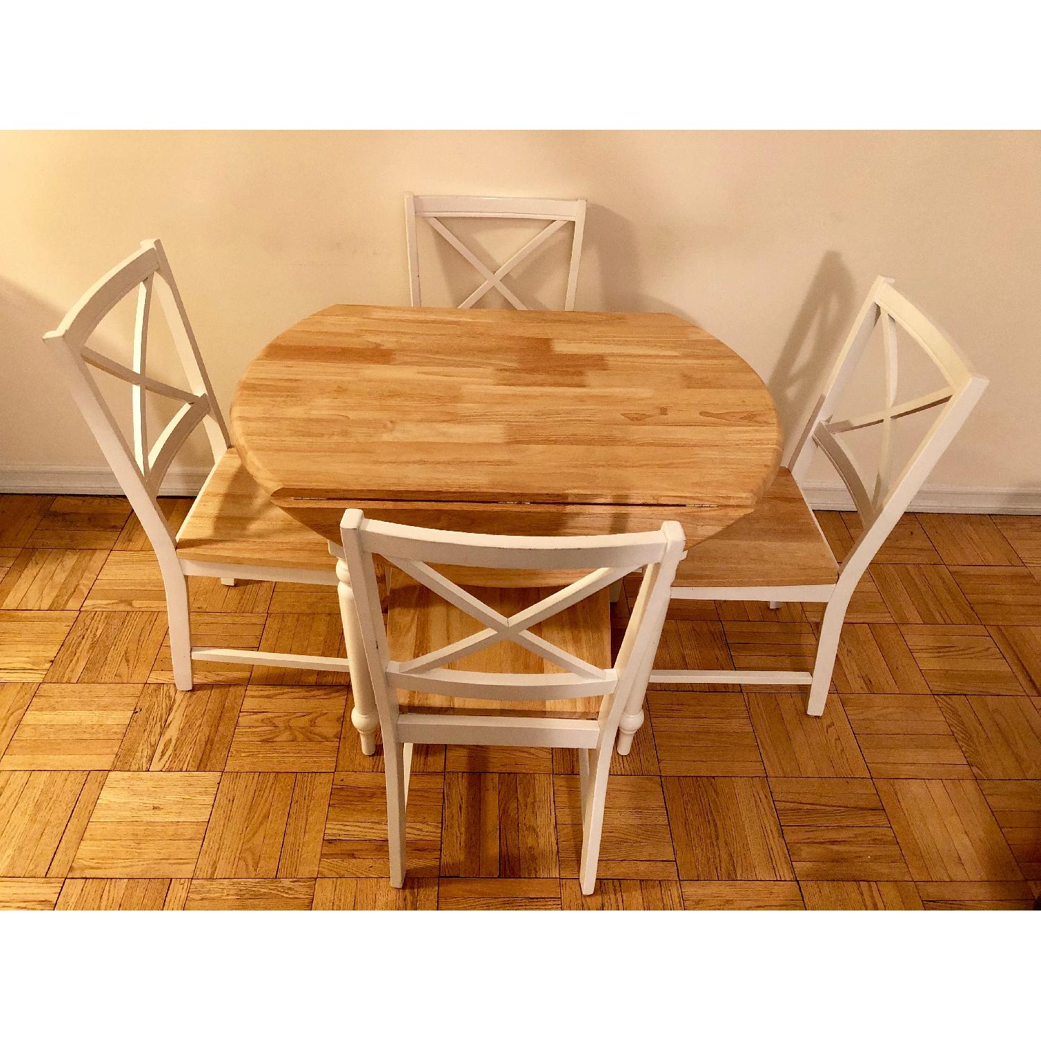 TMS White/Natural Round Drop-Leaf Dining Table w/ 4 Chairs - image-1