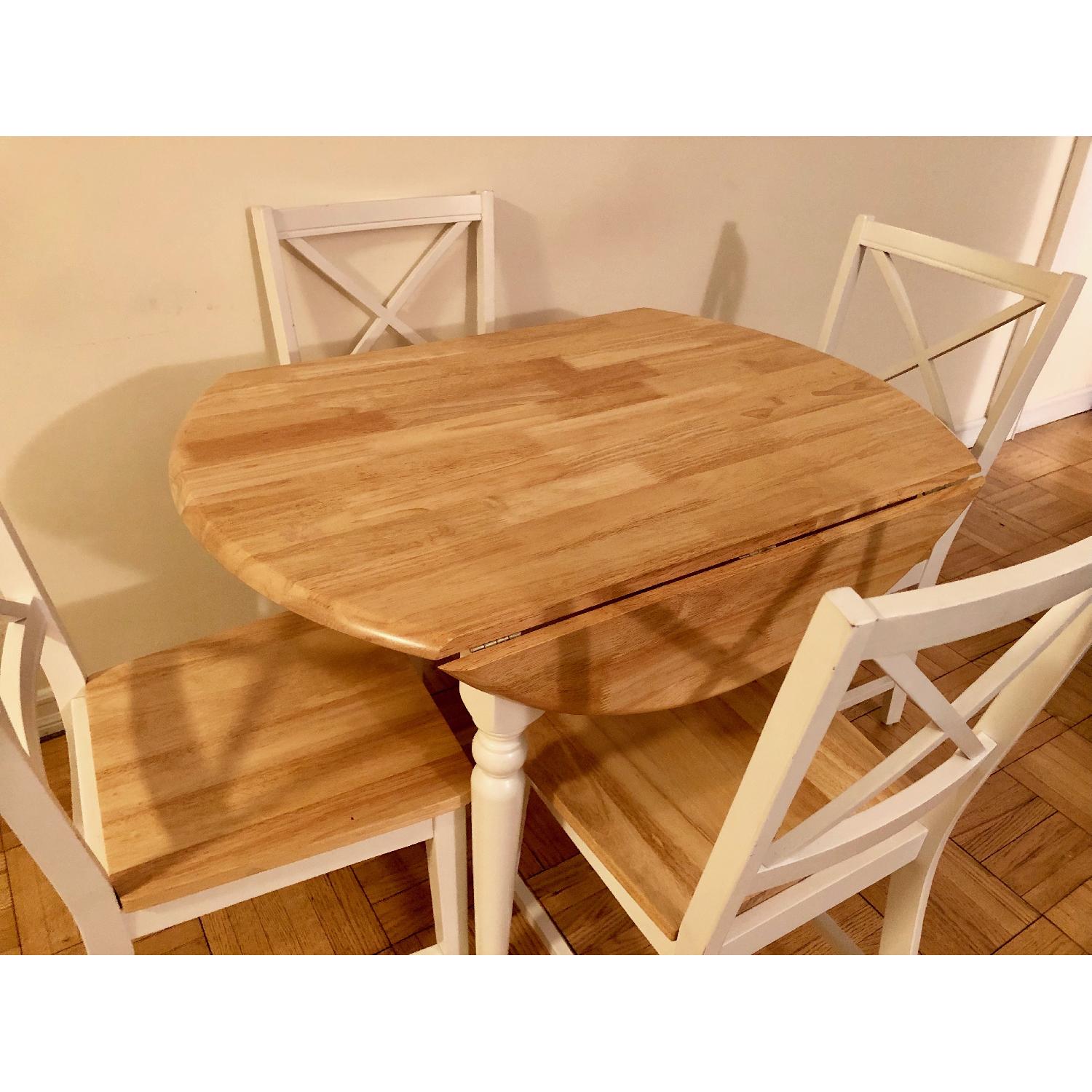 TMS White/Natural Round Drop-Leaf Dining Table w/ 4 Chairs - image-4