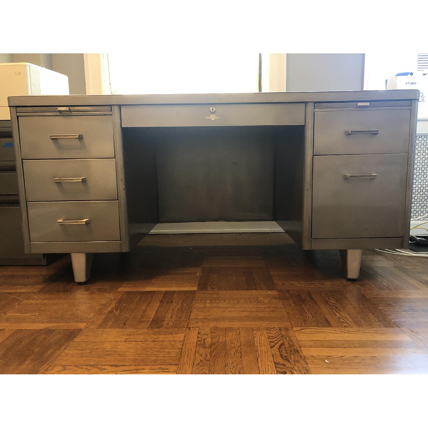 Vintage Mid Century Brushed Steel Tanker Desk - image-1