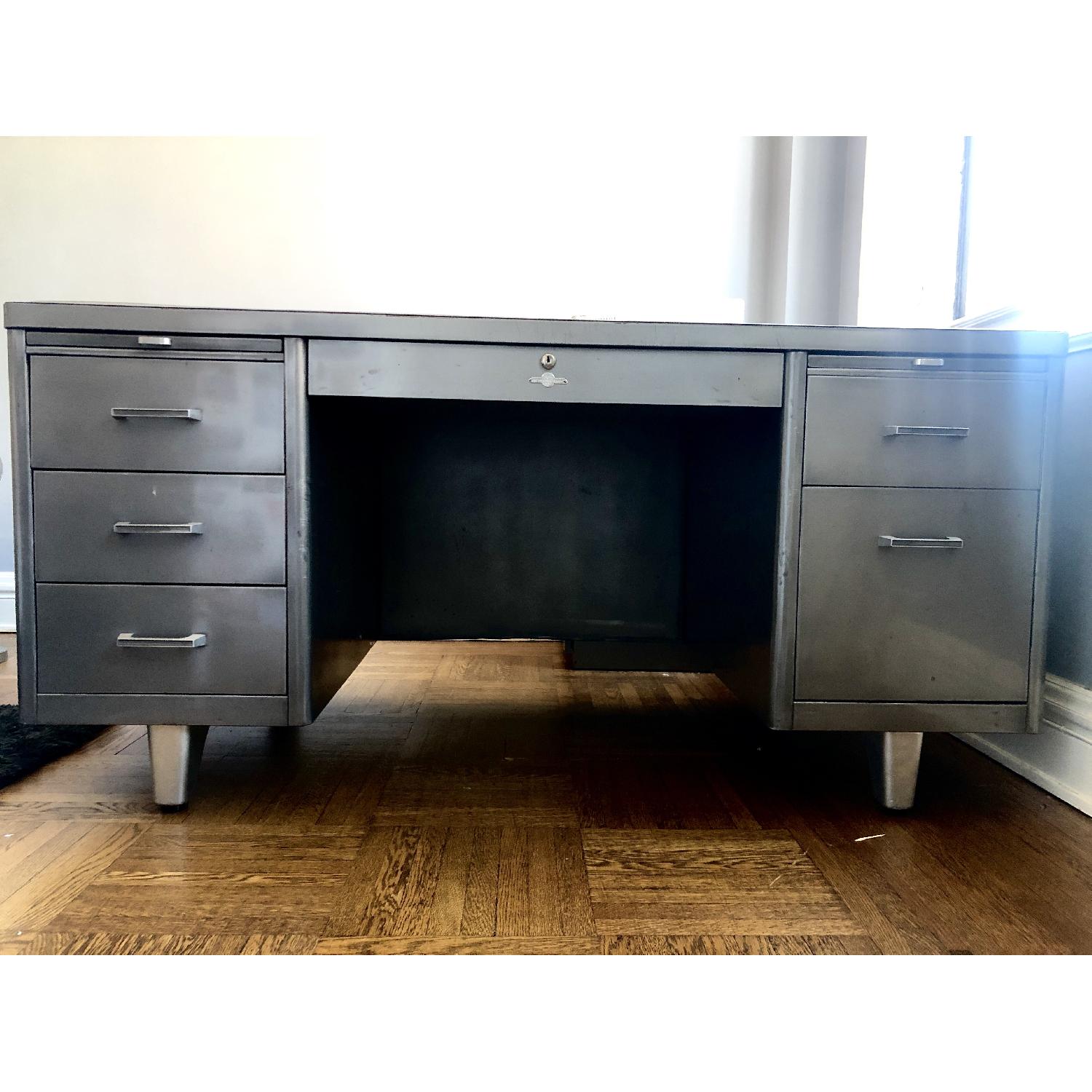 Vintage Mid Century Brushed Steel Tanker Desk - image-5