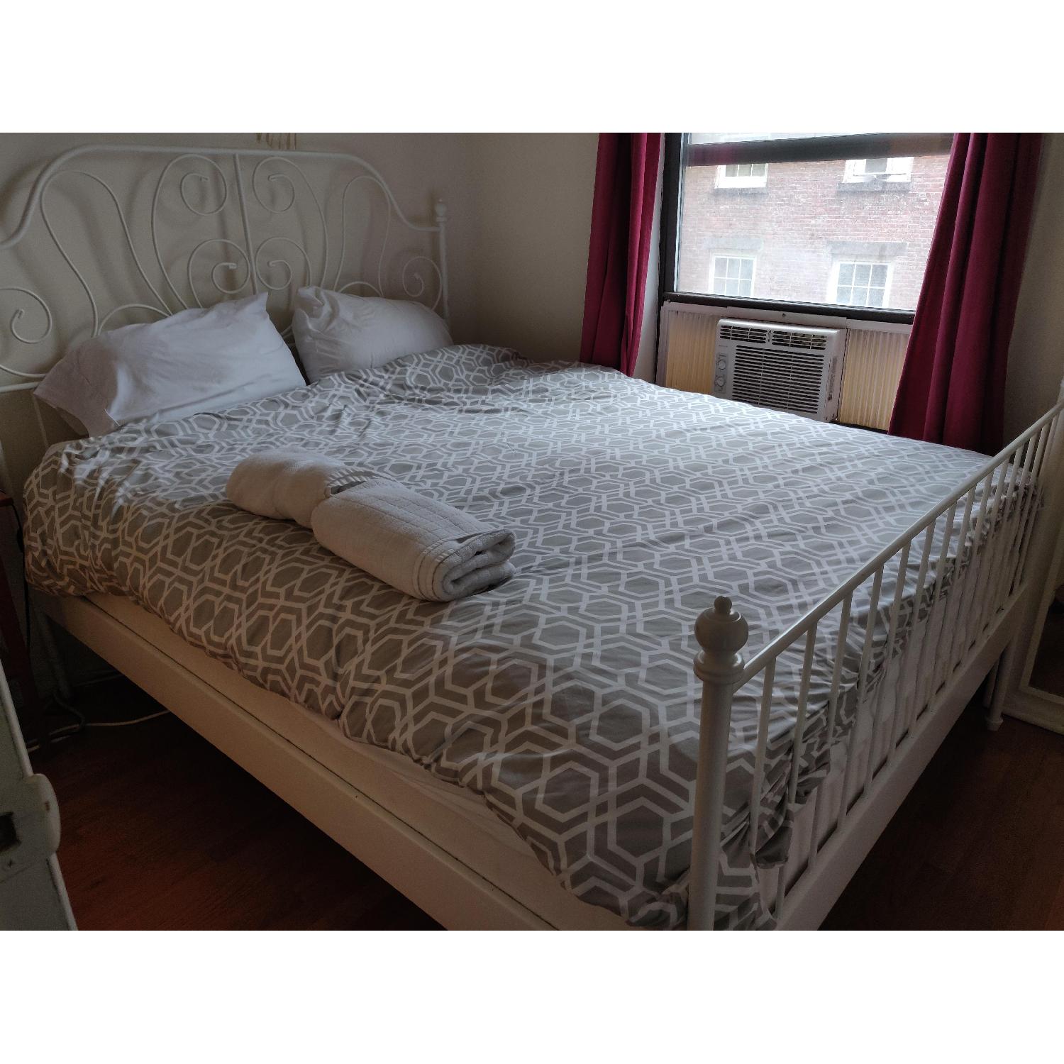 Ikea White Metal Queen Size Bed Frame - image-1