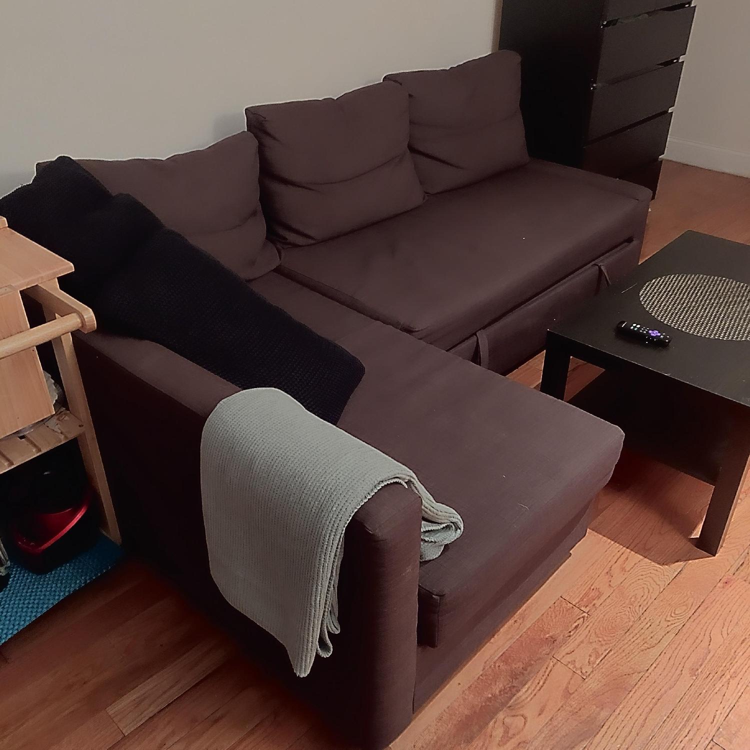 Ikea Brown Sleeper Sectional Sofa w/ Storage & 3 Cushions AptDeco