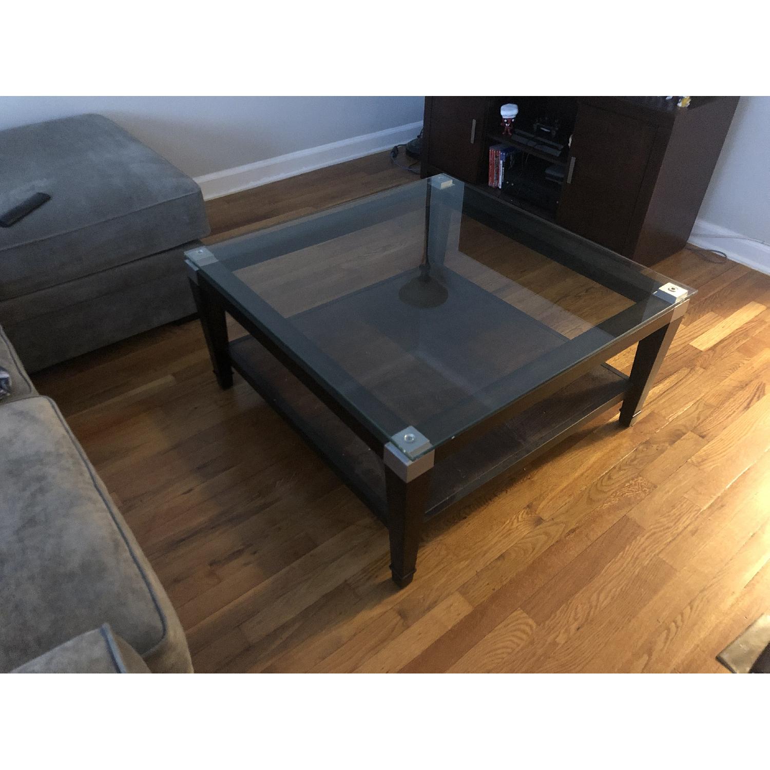 Raymour & Flanigan Glass Top Coffee Table - image-1