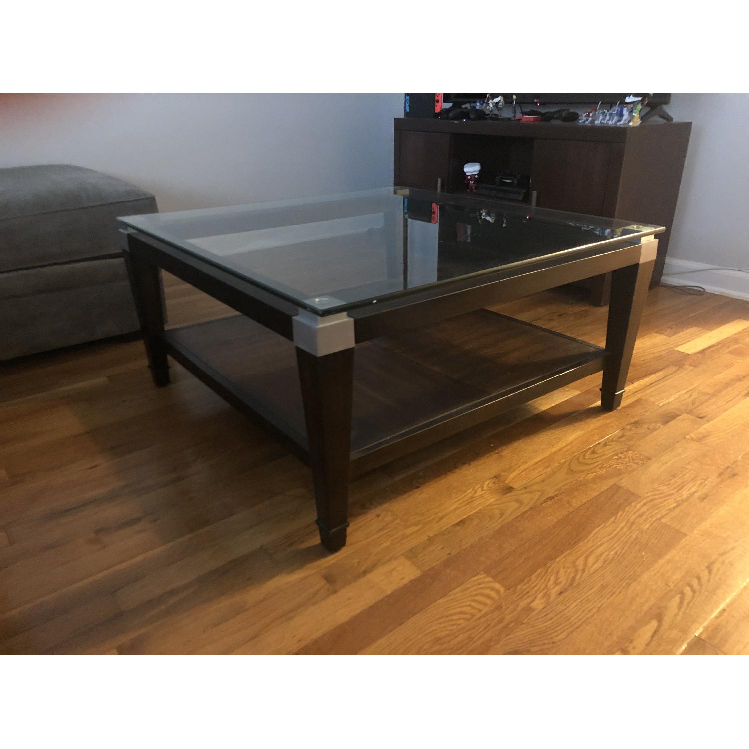 Raymour & Flanigan Glass Top Coffee Table - image-2
