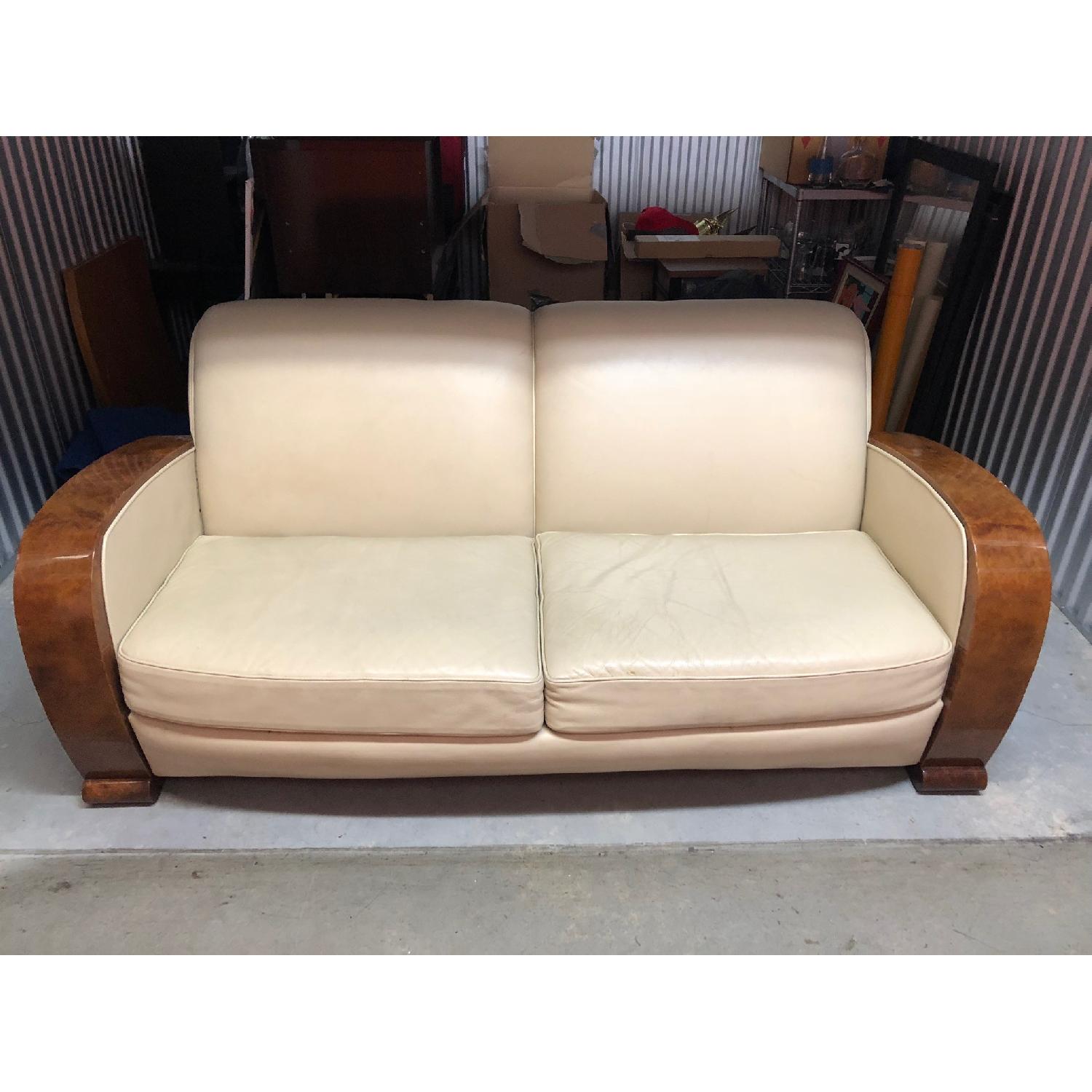Italian Deco White Leather Sofa - image-1