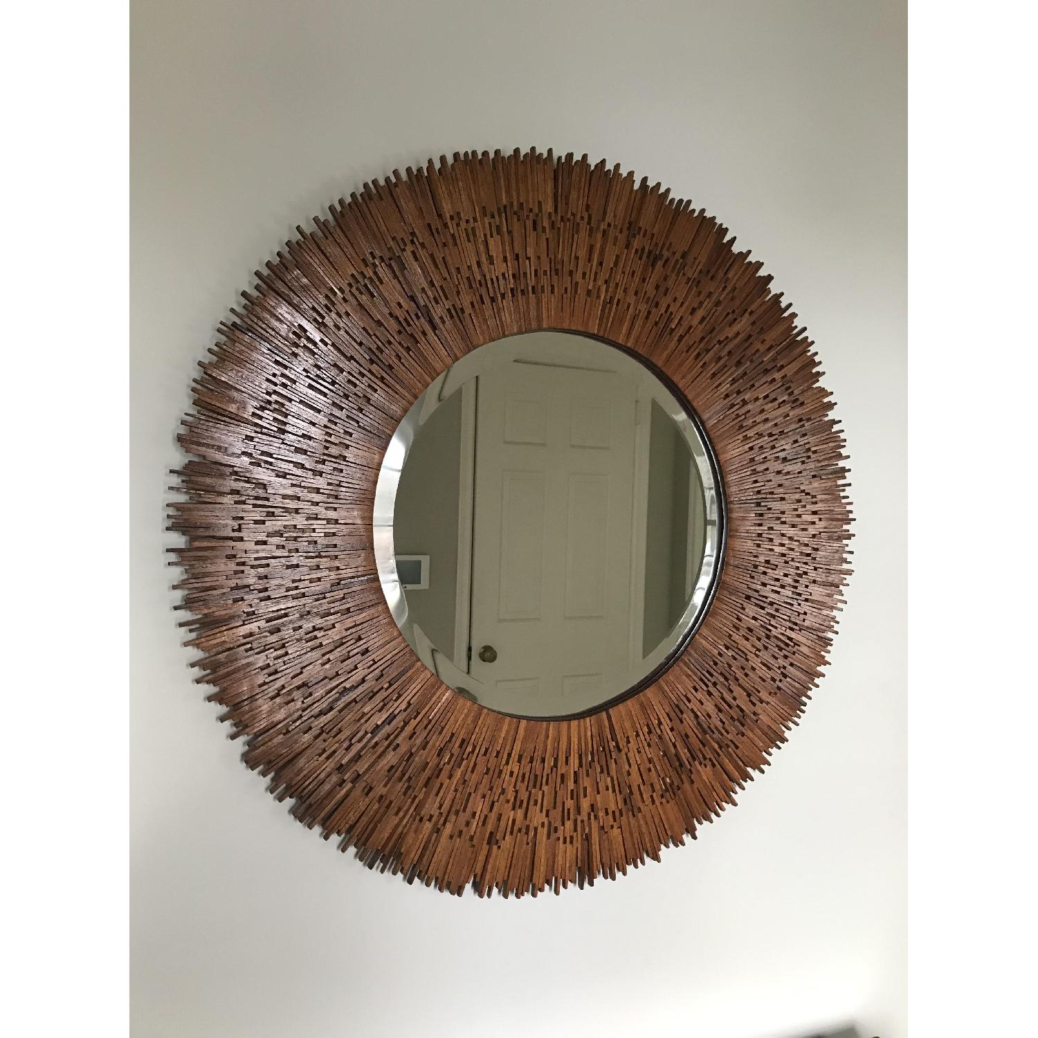 Natural Wood Round Mirror - image-1