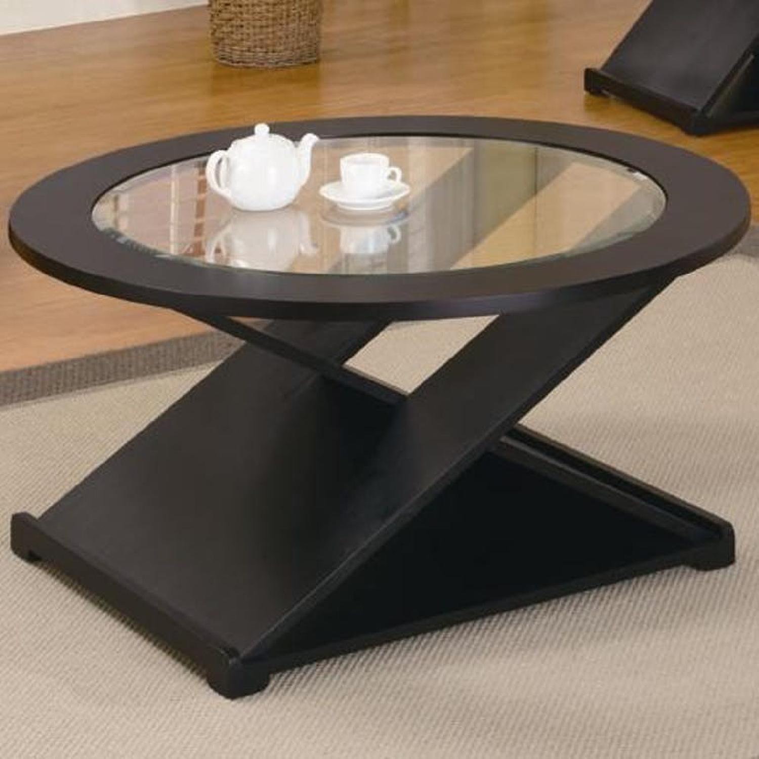 Black & Glass Coffee Table +2 End Tables AptDeco