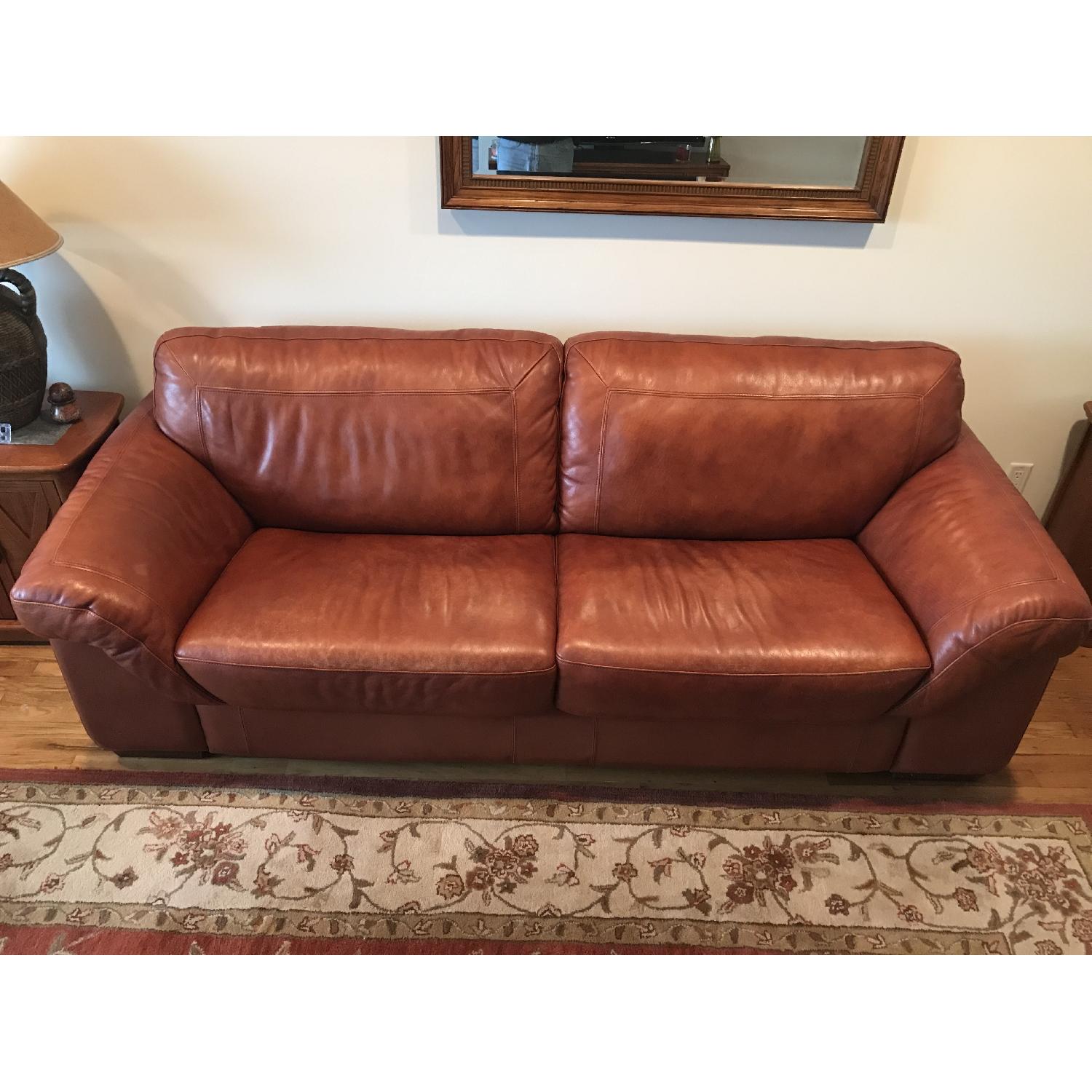 Superb Creation Brown Leather Sofa + Chair &amp; Ottoman - AptDeco