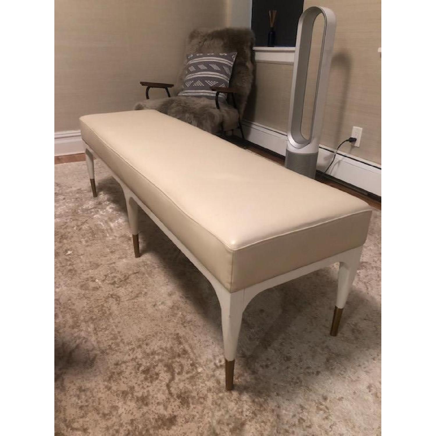 Anthropologie Leather Upholstered Bench w/ Brass Feet - image-1