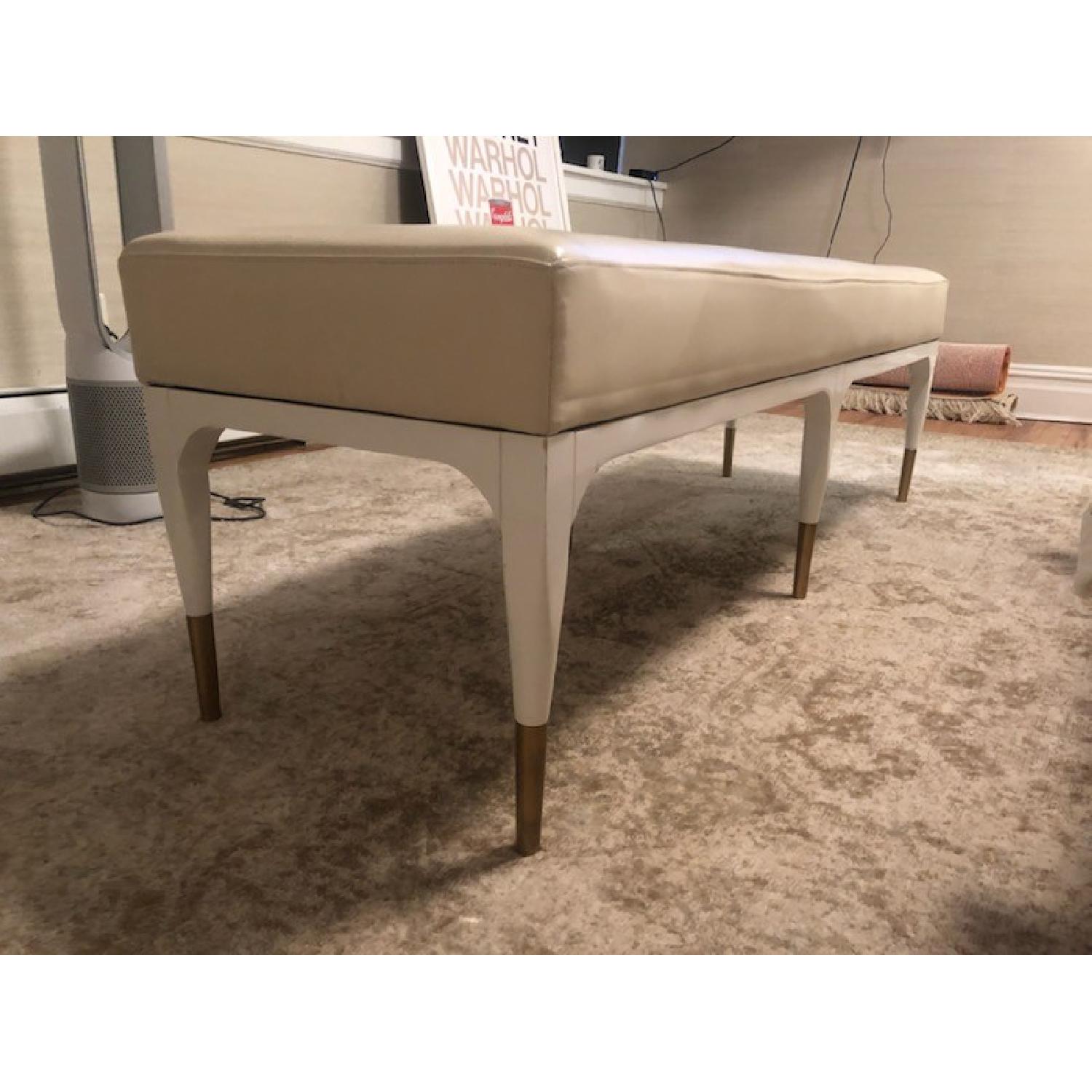 Anthropologie Leather Upholstered Bench w/ Brass Feet - image-3