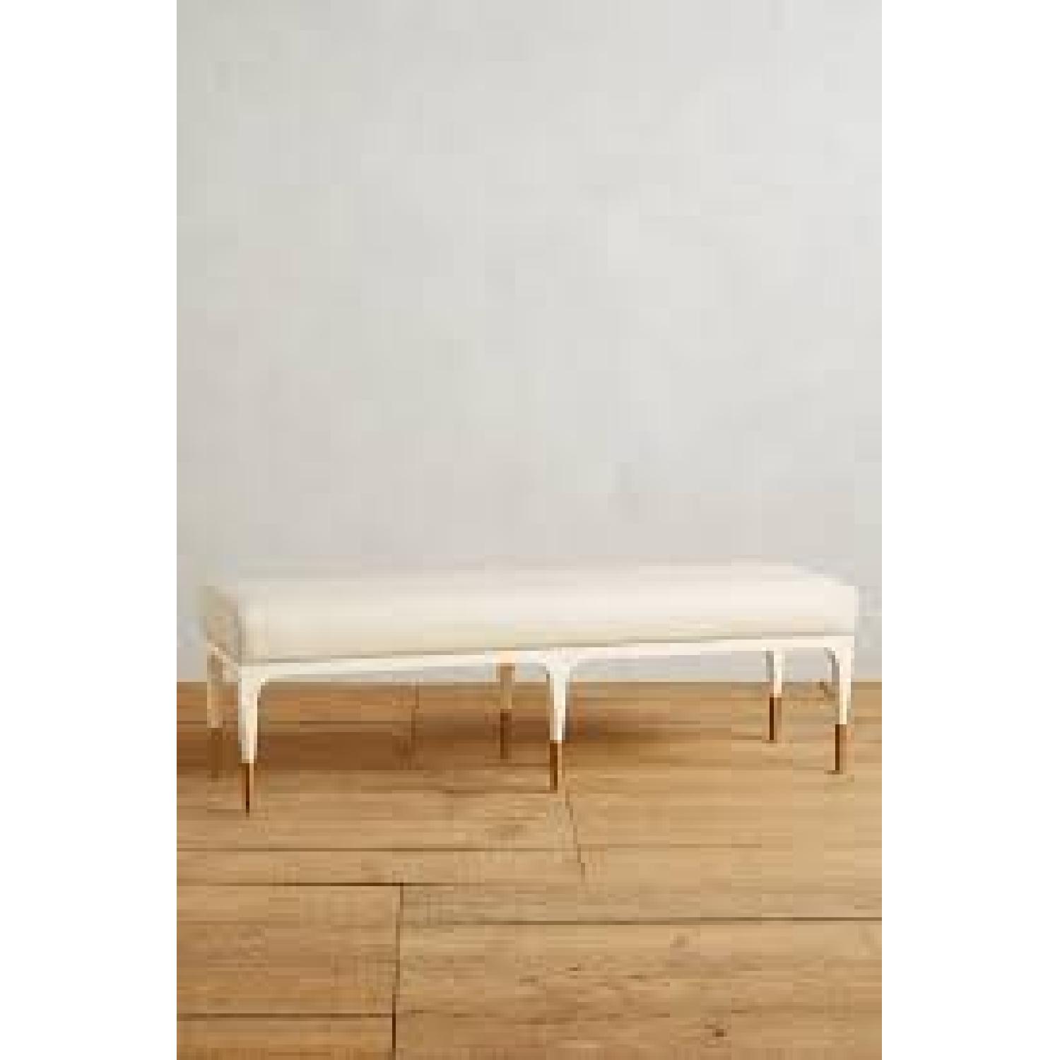 Anthropologie Leather Upholstered Bench w/ Brass Feet - image-4